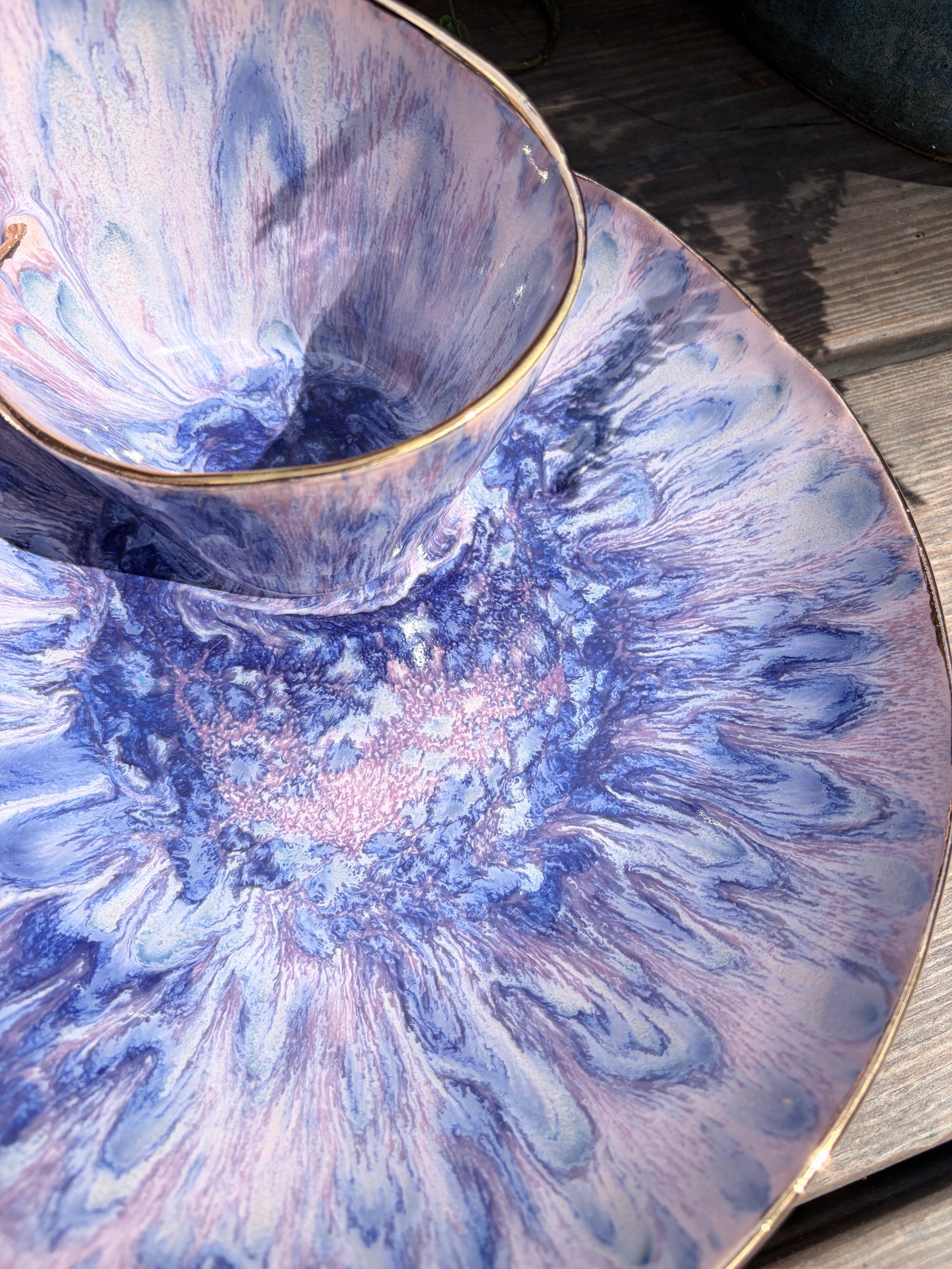 #03 Extra Large Purple Rock Swirl Bowl with 24k gold rim