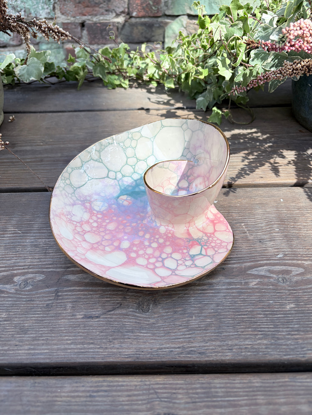 #07 Small Unicorn Bubble Swirl Bowl with 24k gold rim