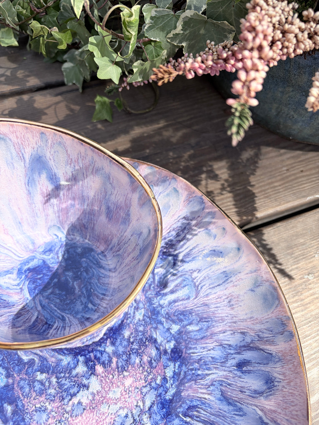 #03 Extra Large Purple Rock Swirl Bowl with 24k gold rim