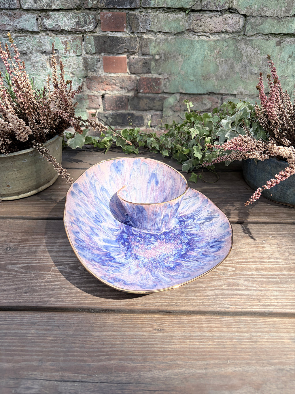 #03 Extra Large Purple Rock Swirl Bowl with 24k gold rim