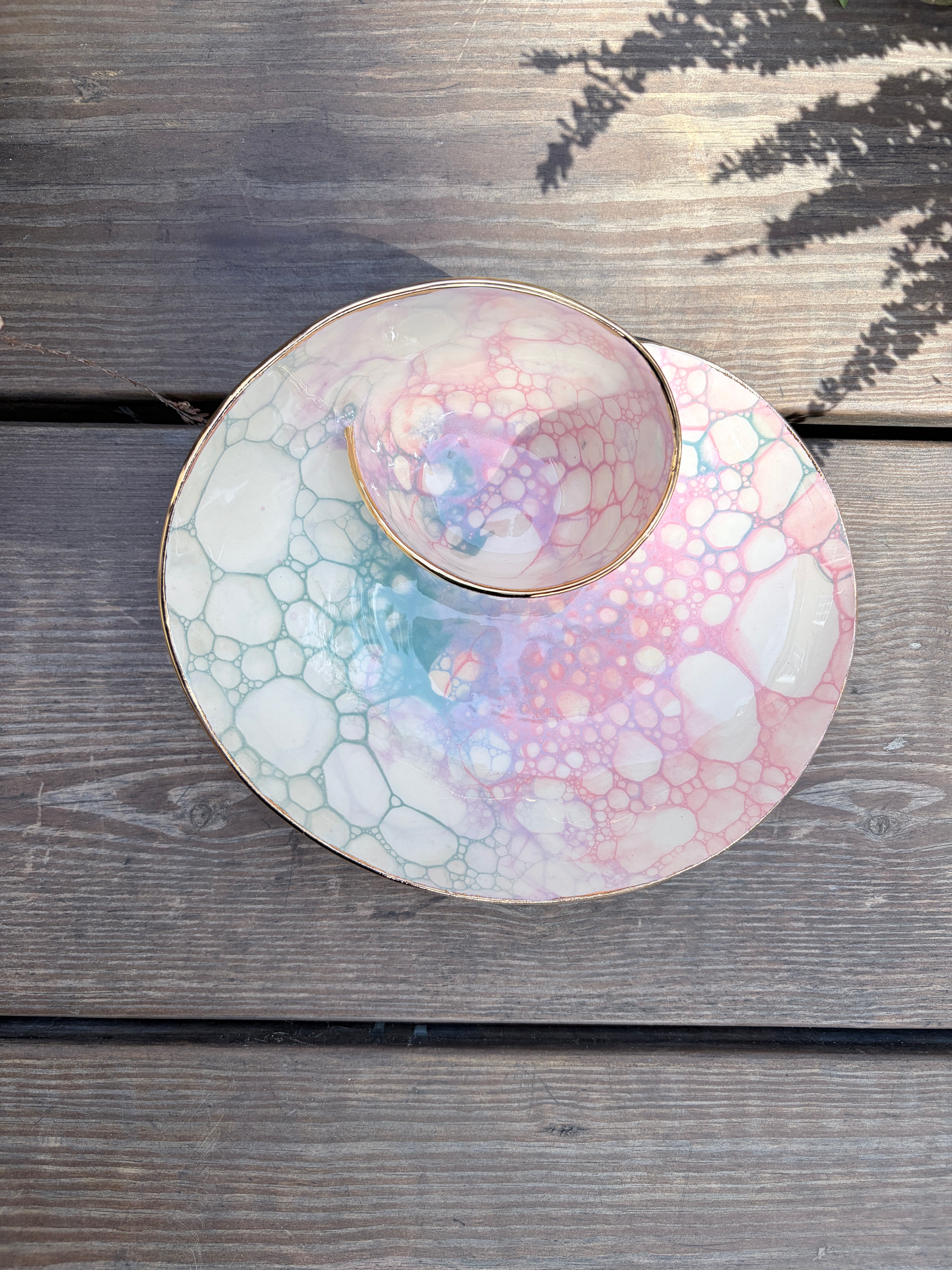 #07 Small Unicorn Bubble Swirl Bowl with 24k gold rim