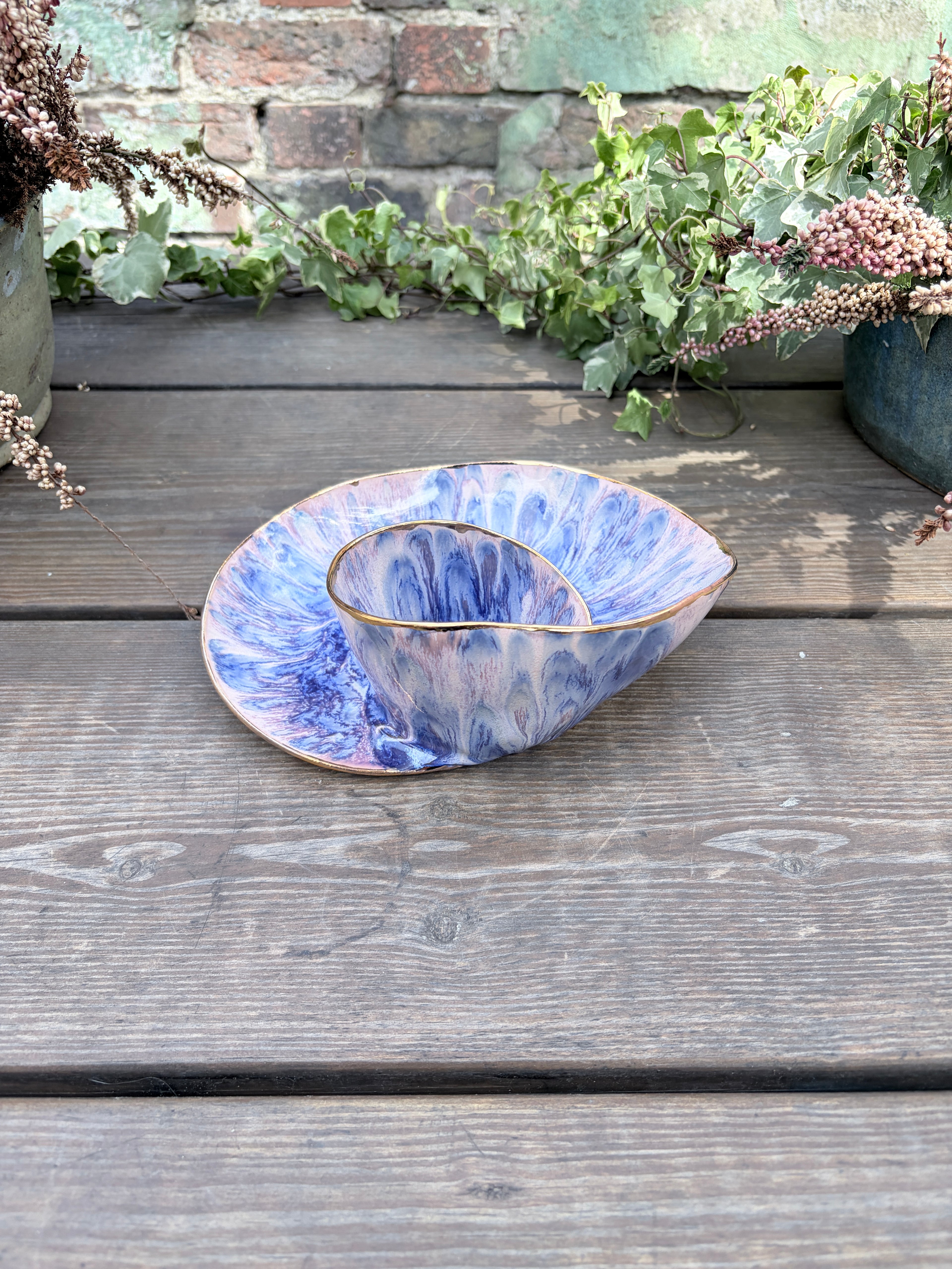 #11 Small Purple Rock Swirl Bowl with 24k gold rim