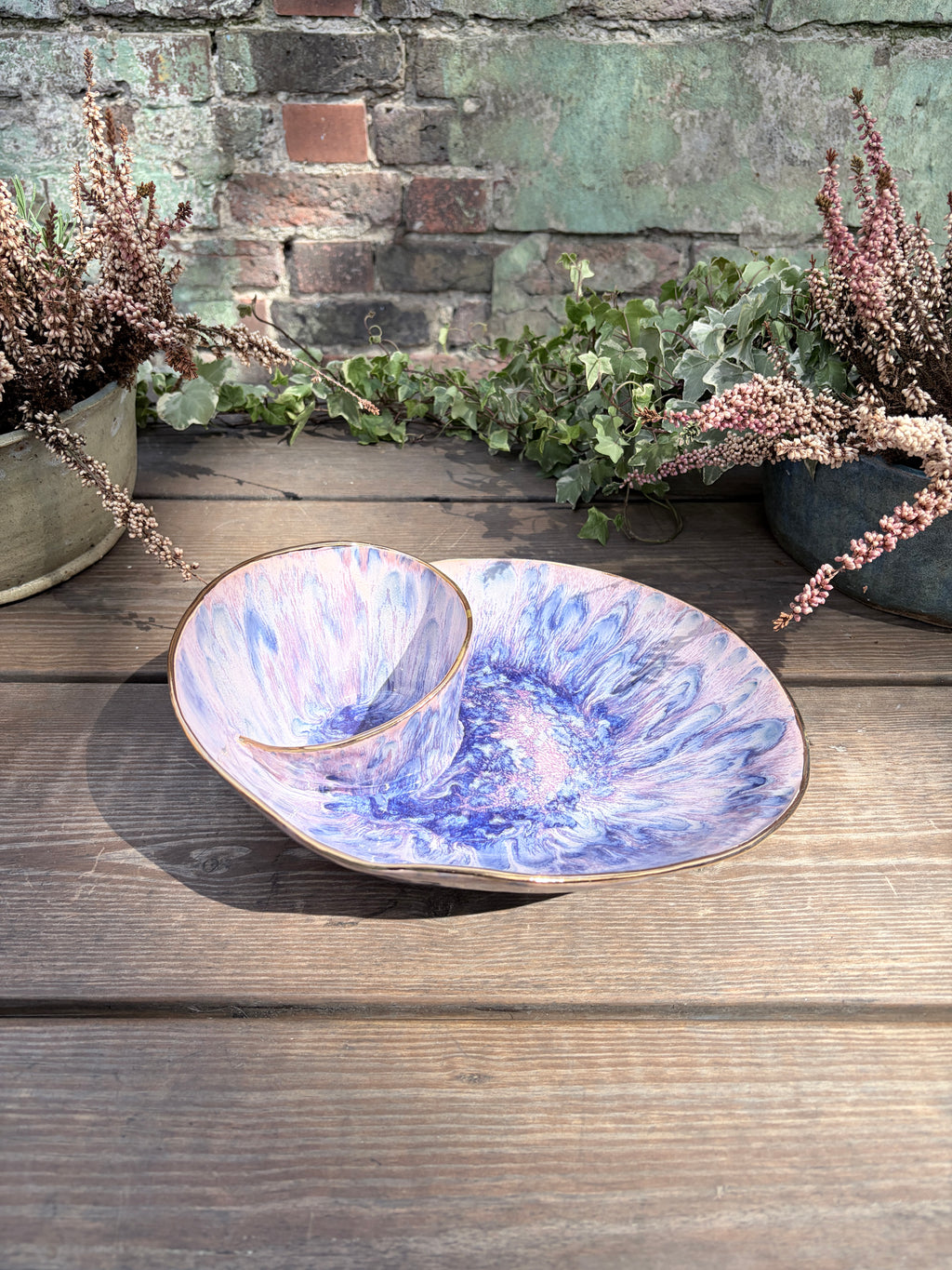 #03 Extra Large Purple Rock Swirl Bowl with 24k gold rim