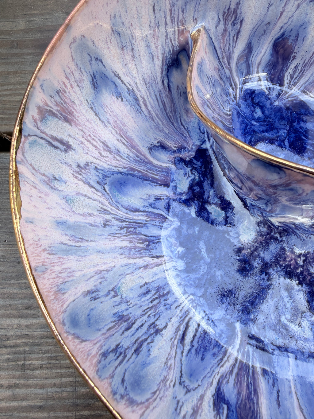 #11 Small Purple Rock Swirl Bowl with 24k gold rim