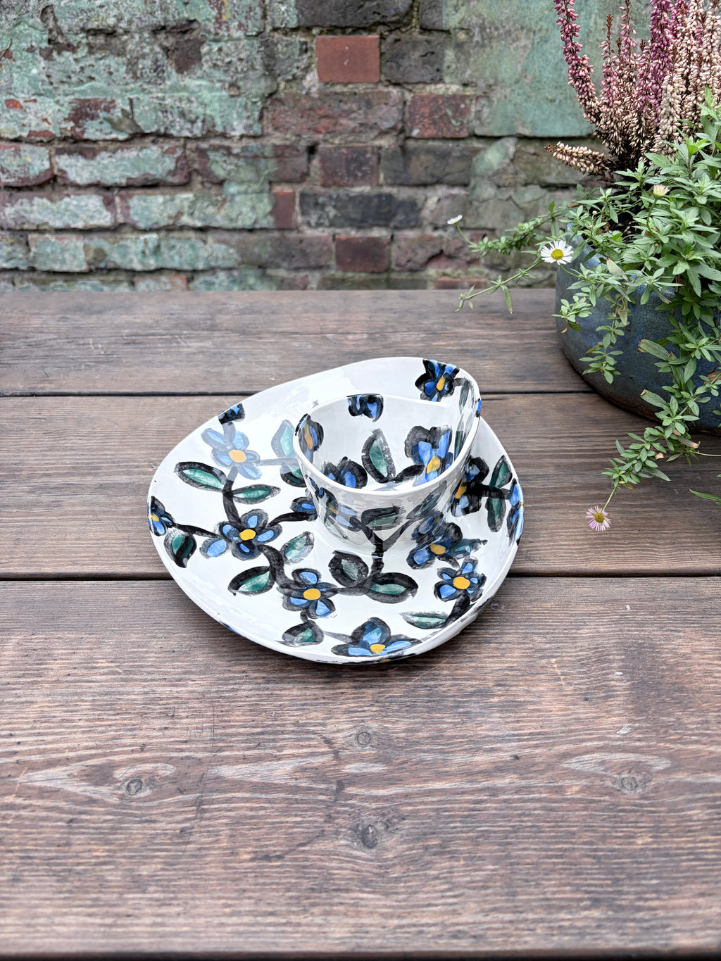 #1 Medium Blue Flower Swirl Bowl