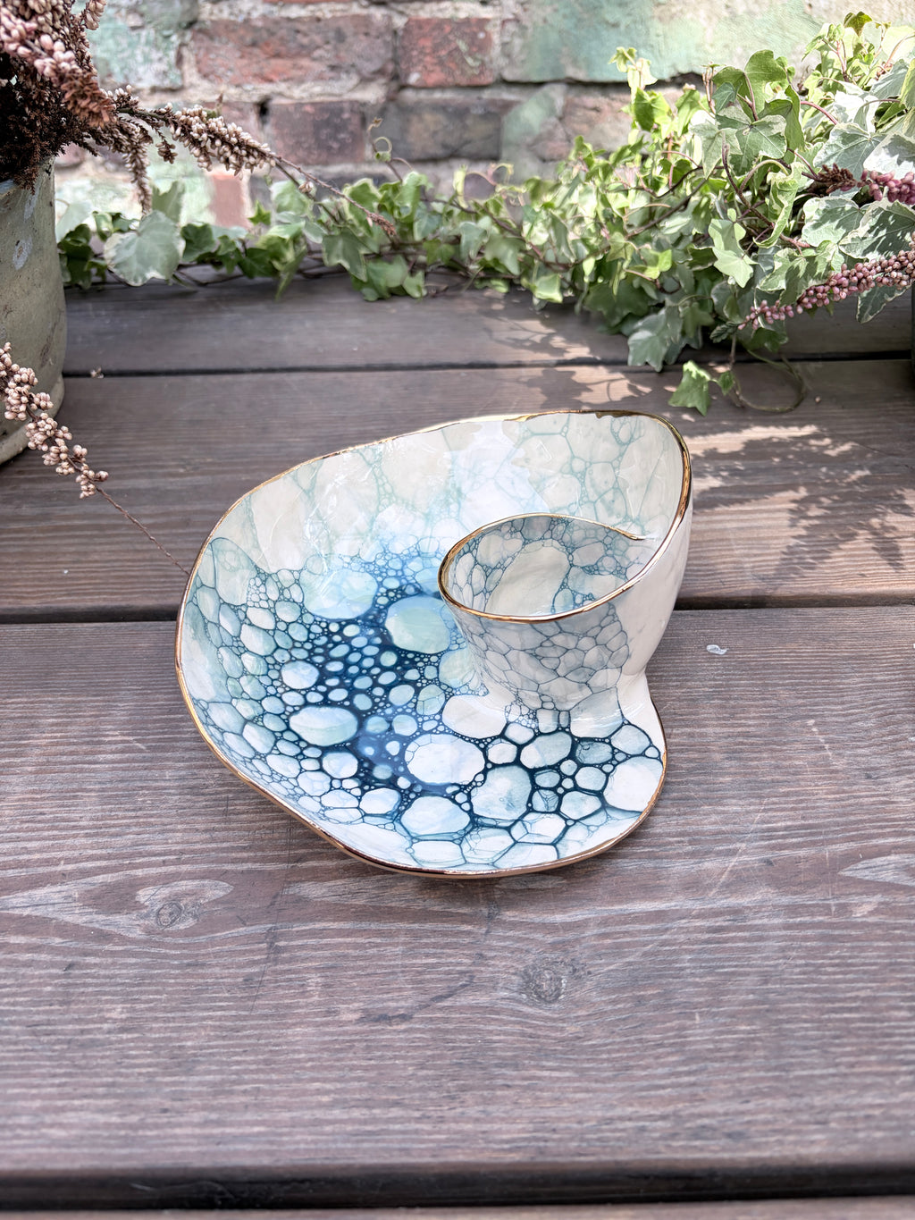 #10 Small Mermaid Bubble Swirl Bowl with 24k gold rim
