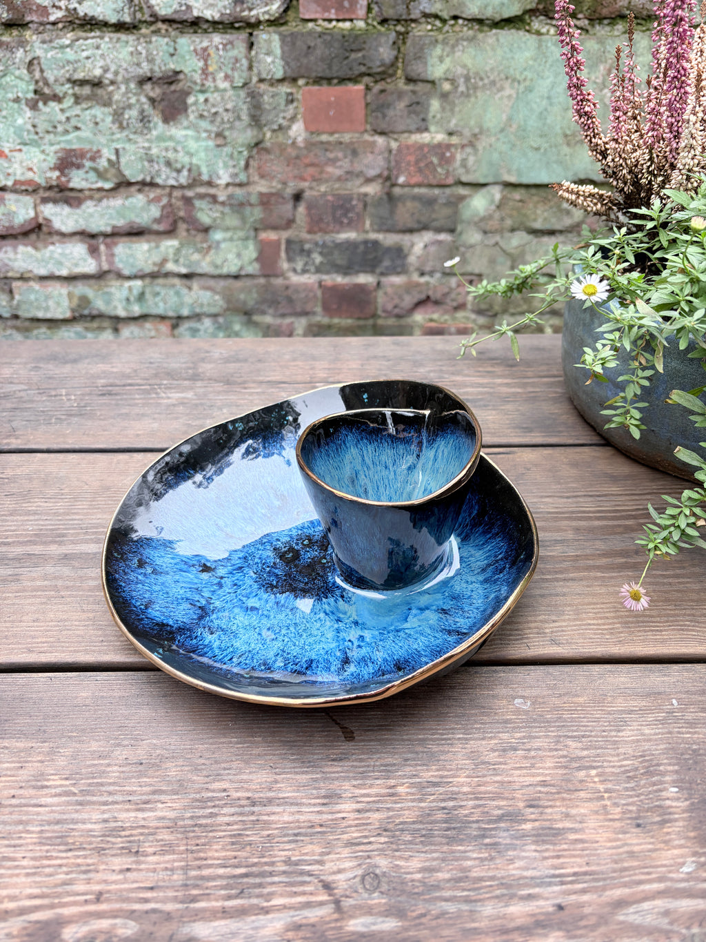 #3 Medium Magic Blue Bowl with 24k Gold Rim