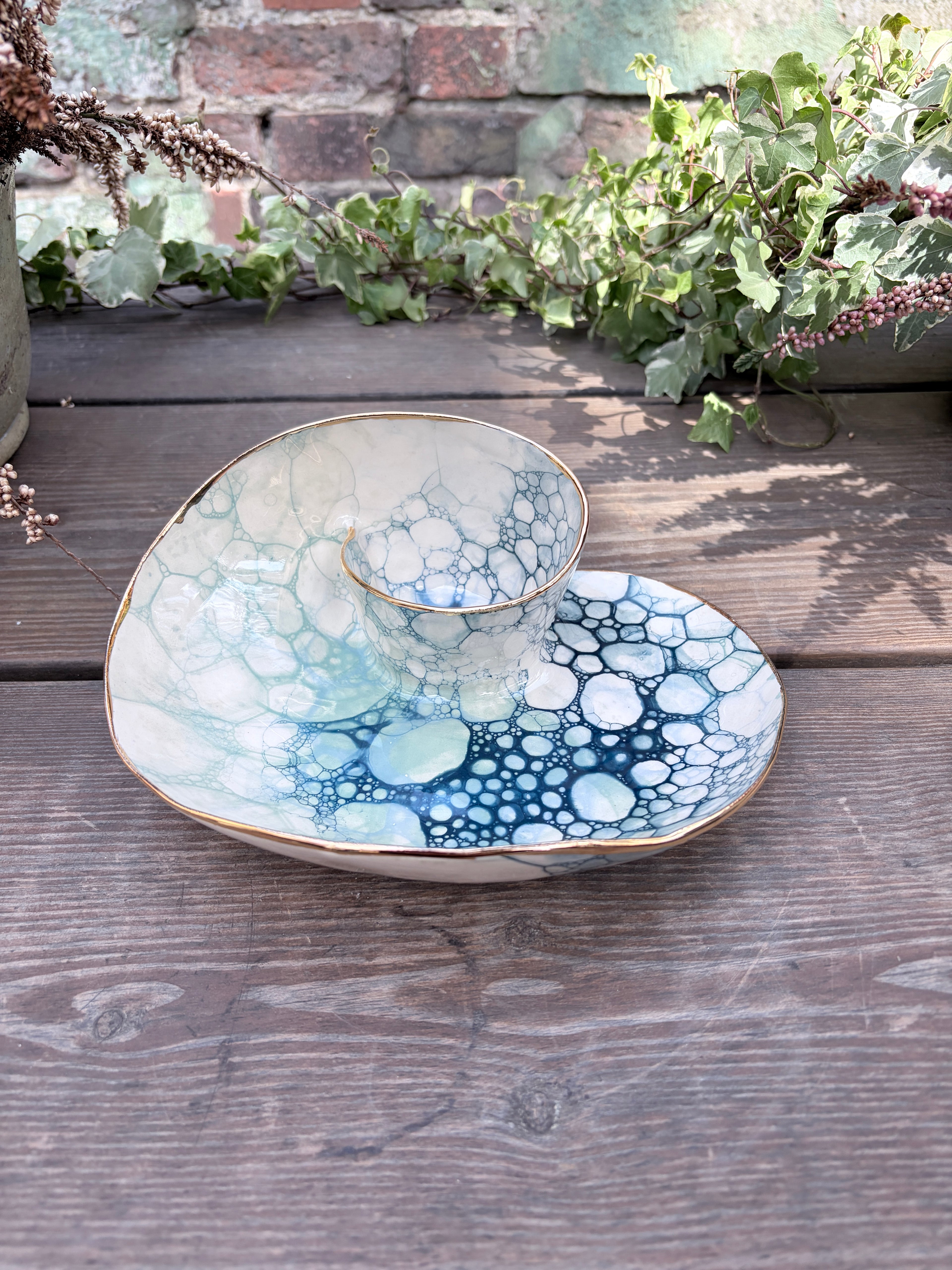 #10 Small Mermaid Bubble Swirl Bowl with 24k gold rim