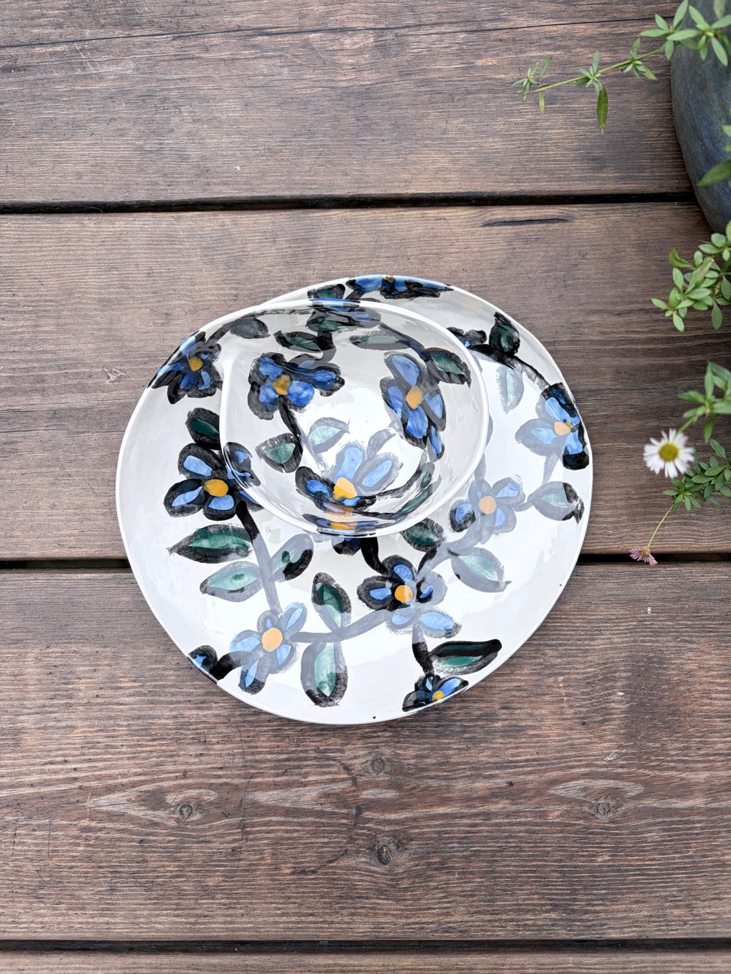 #1 Medium Blue Flower Swirl Bowl