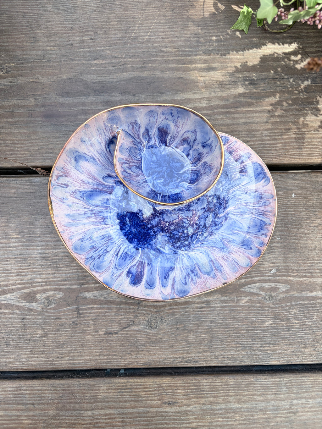 #11 Small Purple Rock Swirl Bowl with 24k gold rim