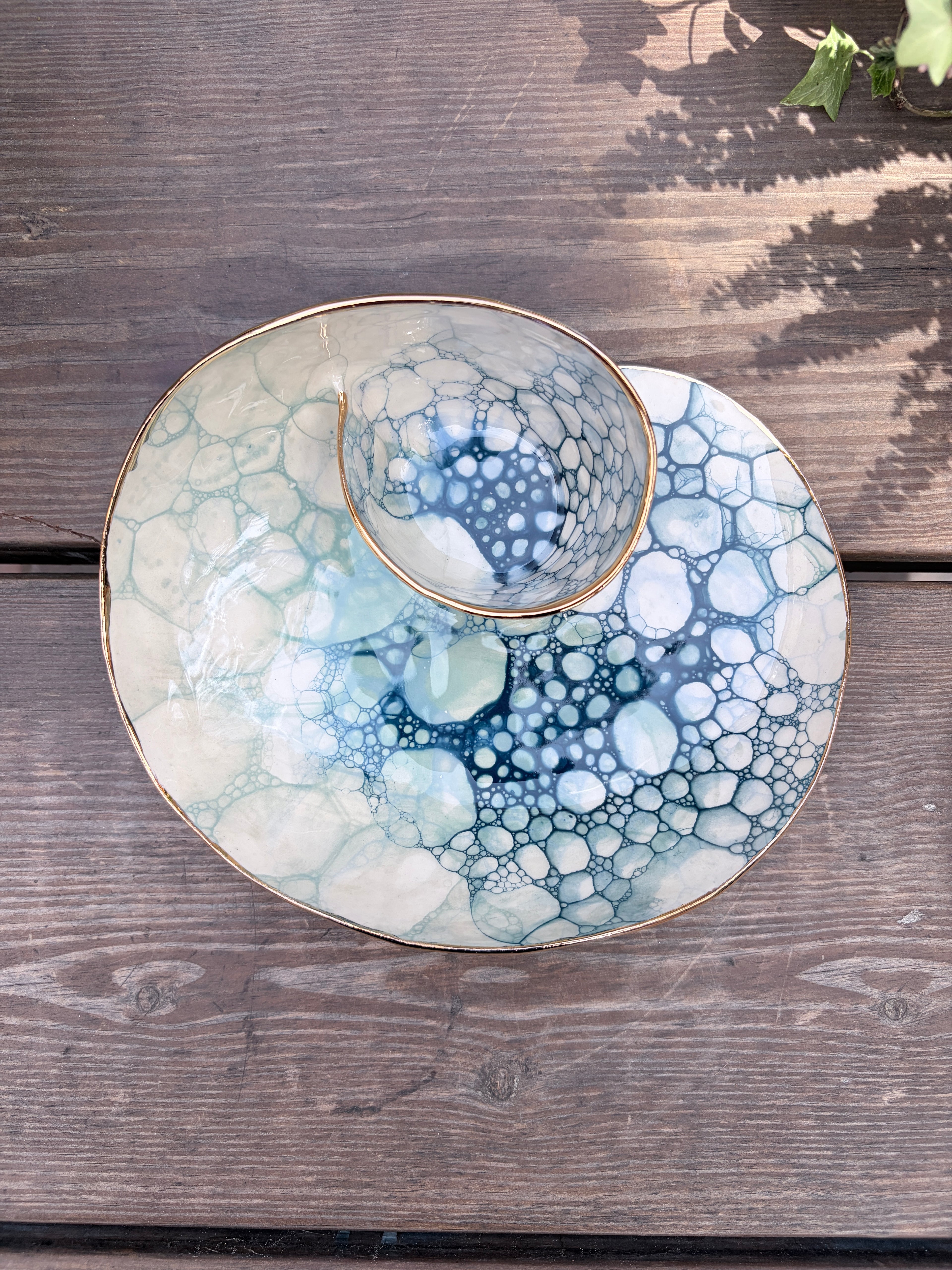 #10 Small Mermaid Bubble Swirl Bowl with 24k gold rim