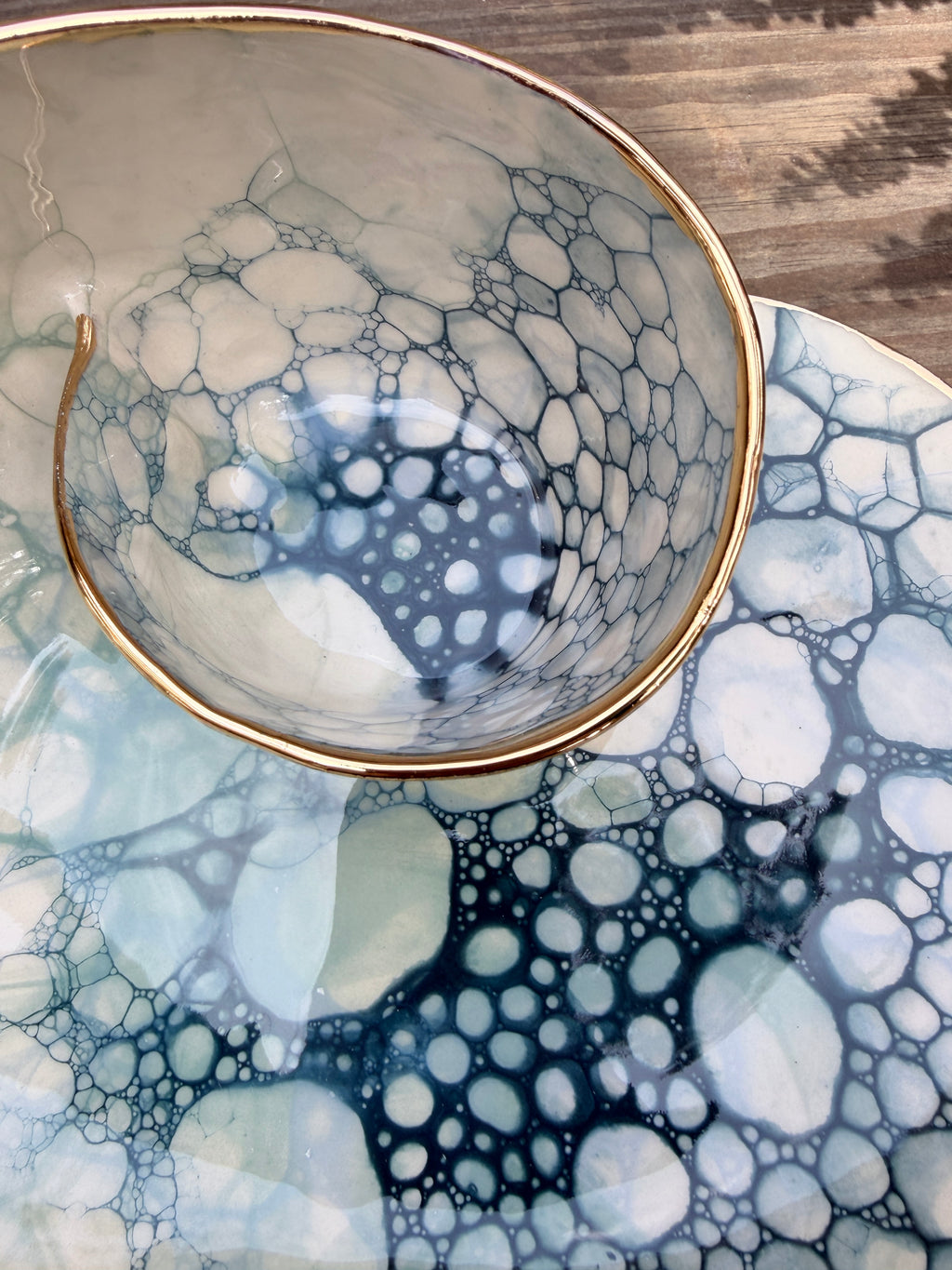 #10 Small Mermaid Bubble Swirl Bowl with 24k gold rim
