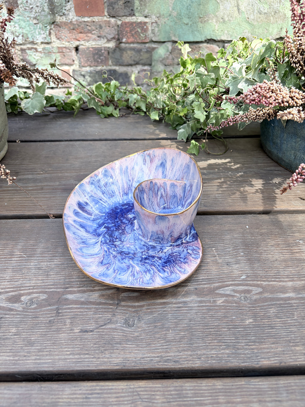 #11 Small Purple Rock Swirl Bowl with 24k gold rim