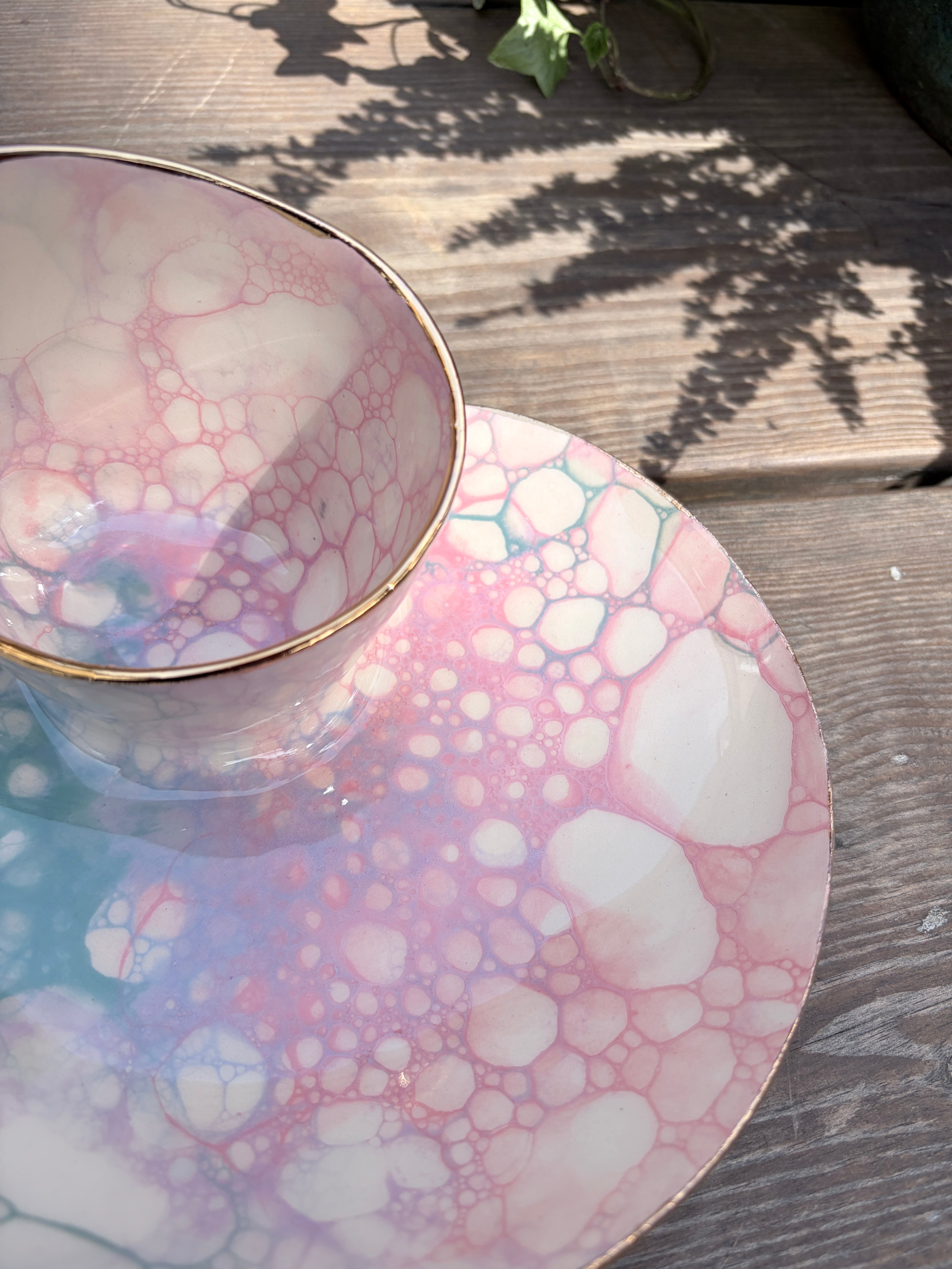 #07 Small Unicorn Bubble Swirl Bowl with 24k gold rim