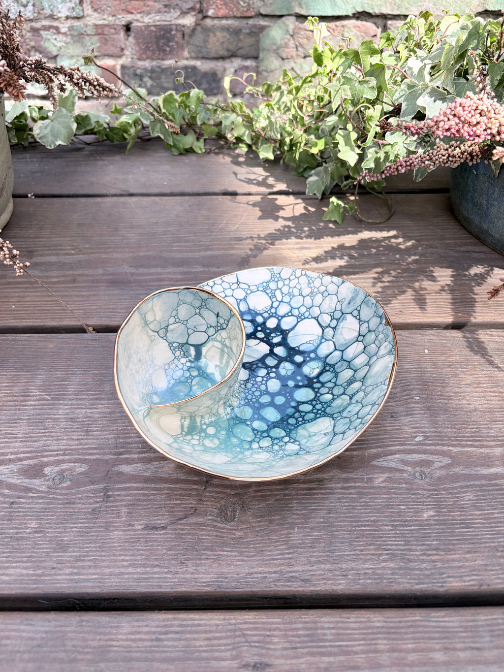 #09 Small Mermaid Bubble Swirl Bowl with 24k gold rim