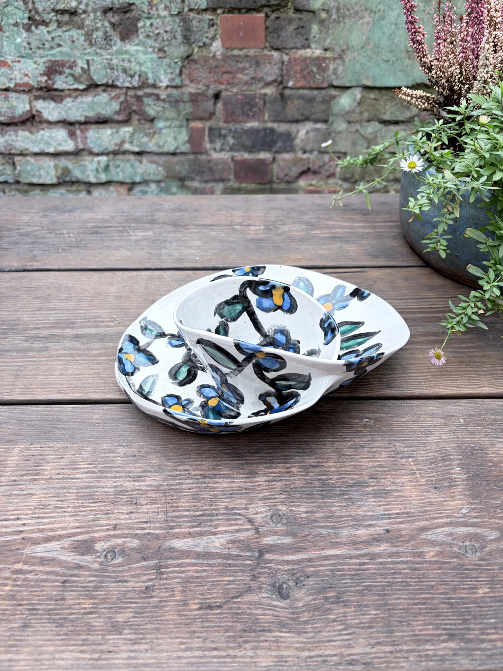 #1 Medium Blue Flower Swirl Bowl