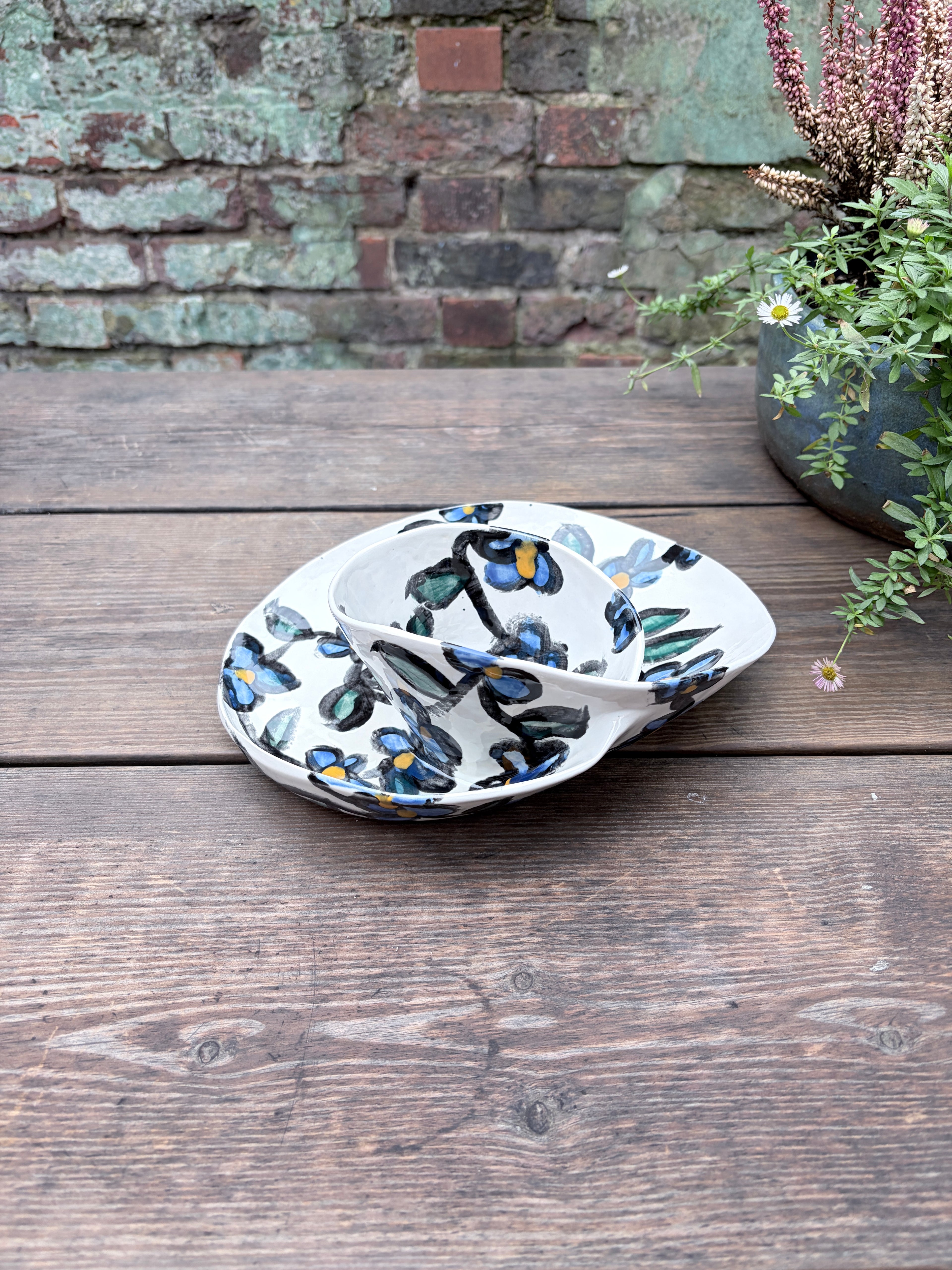 #1 Medium Blue Flower Swirl Bowl