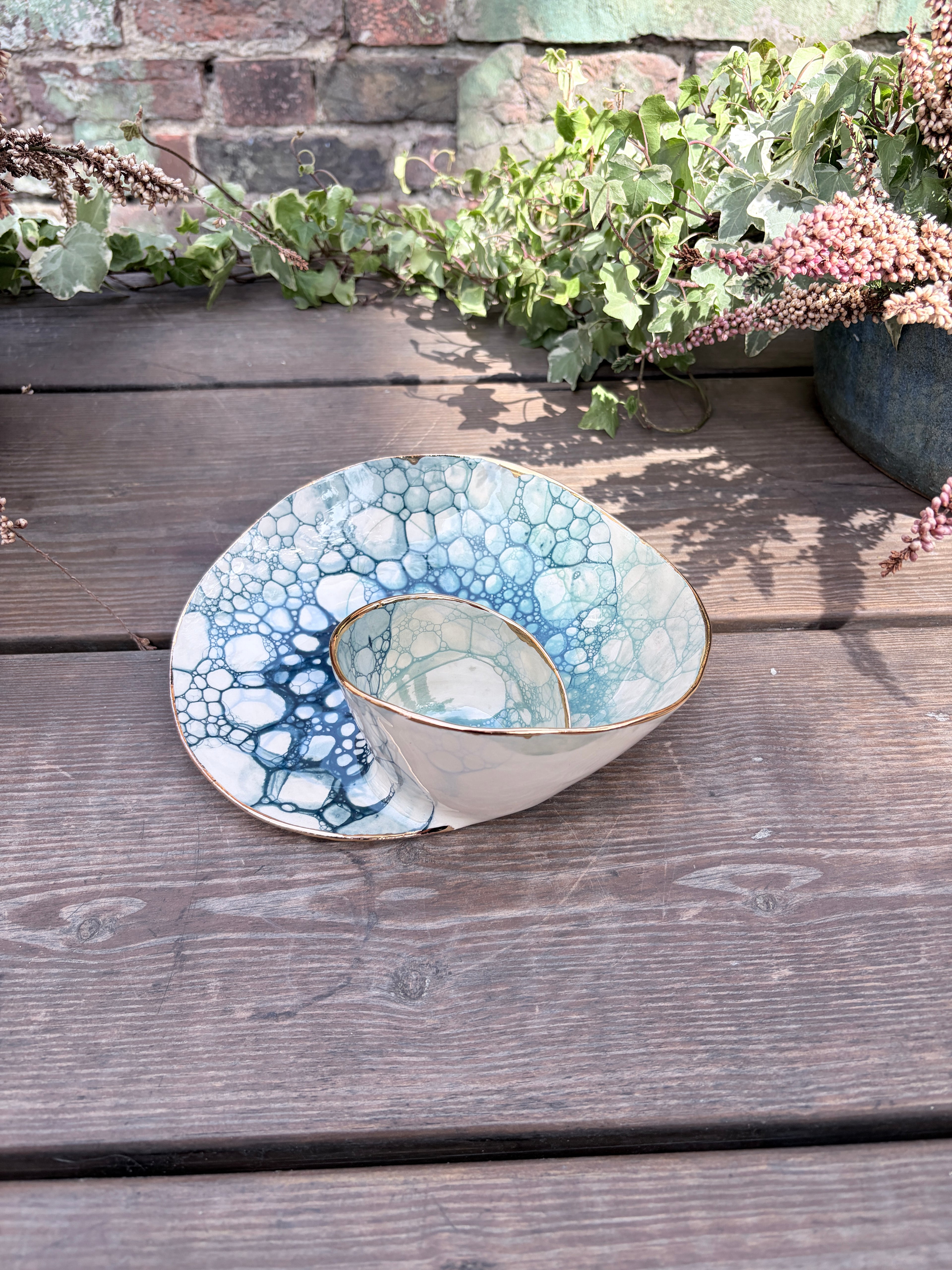 #09 Small Mermaid Bubble Swirl Bowl with 24k gold rim