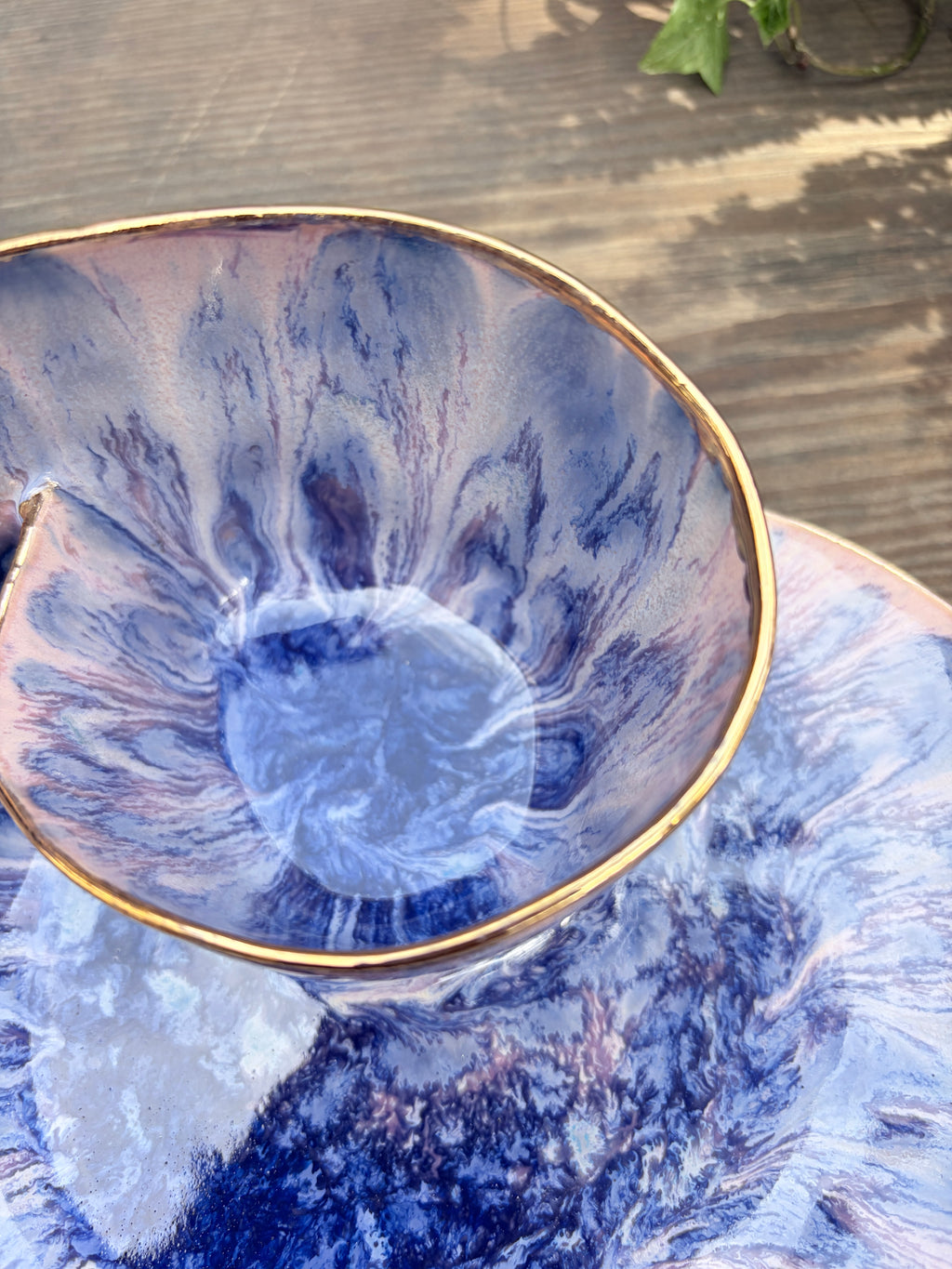 #11 Small Purple Rock Swirl Bowl with 24k gold rim