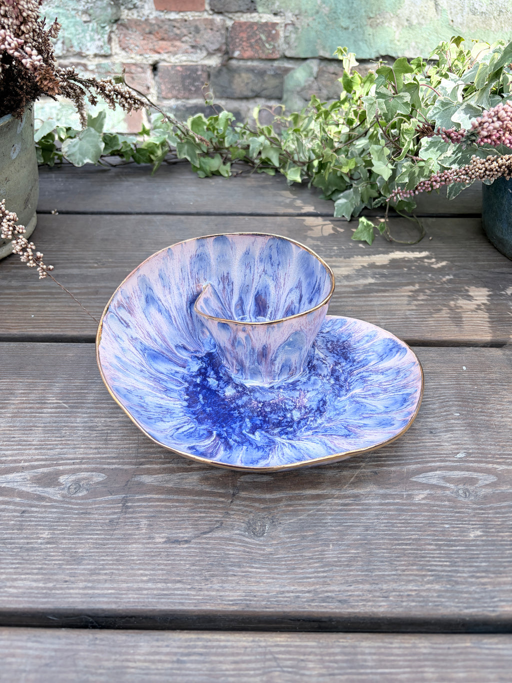 #11 Small Purple Rock Swirl Bowl with 24k gold rim
