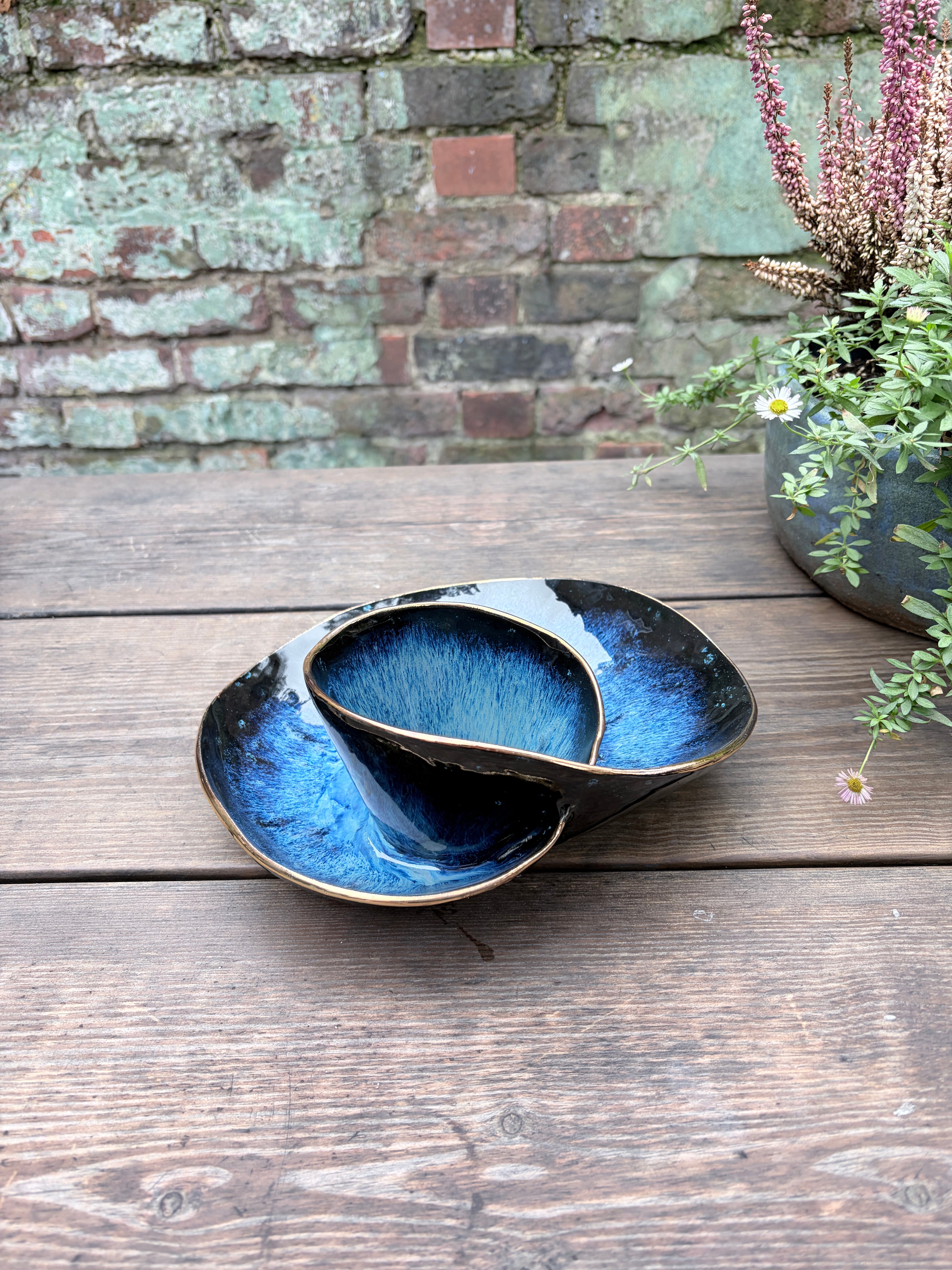 #3 Medium Magic Blue Bowl with 24k Gold Rim