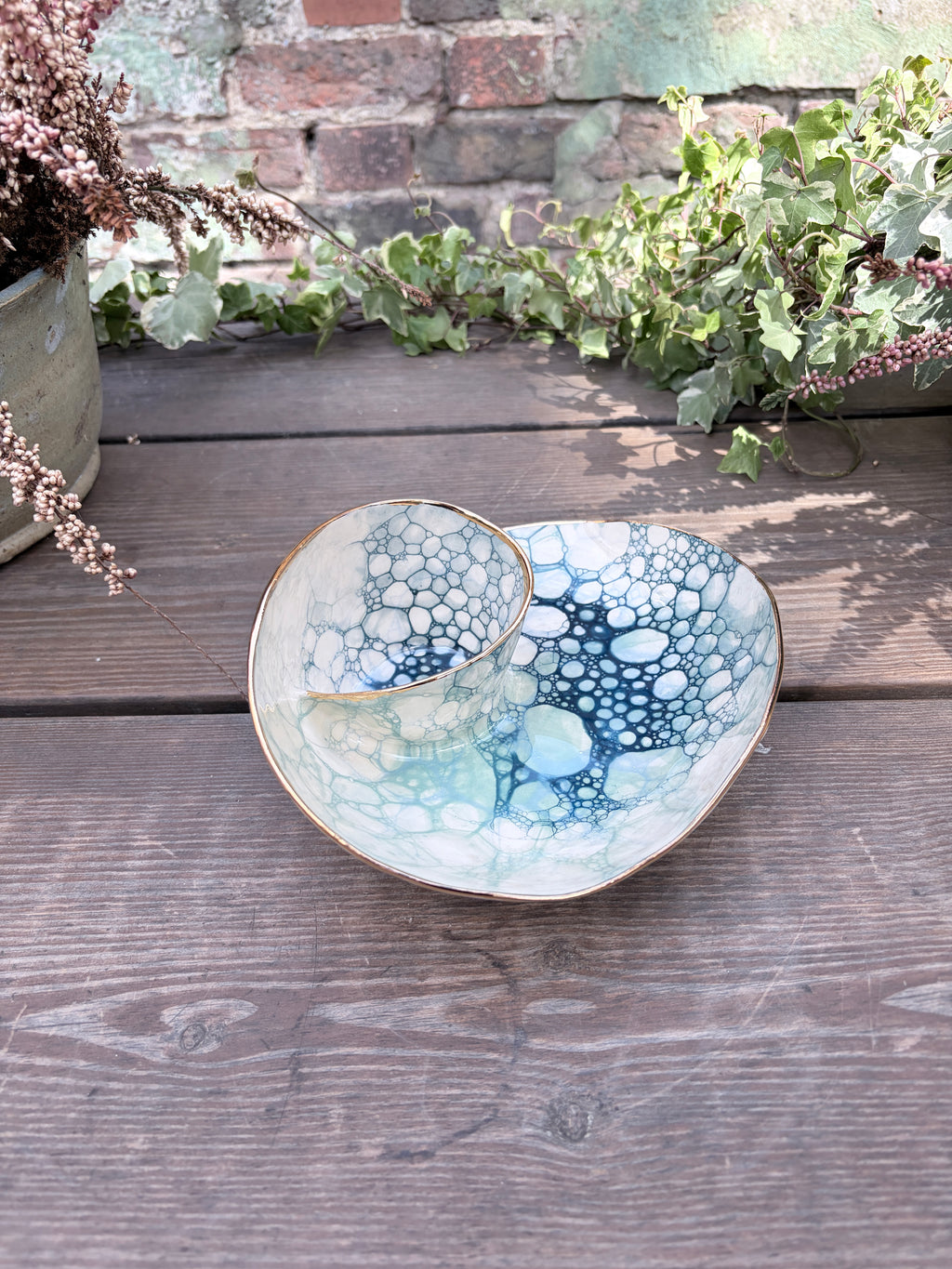 #10 Small Mermaid Bubble Swirl Bowl with 24k gold rim