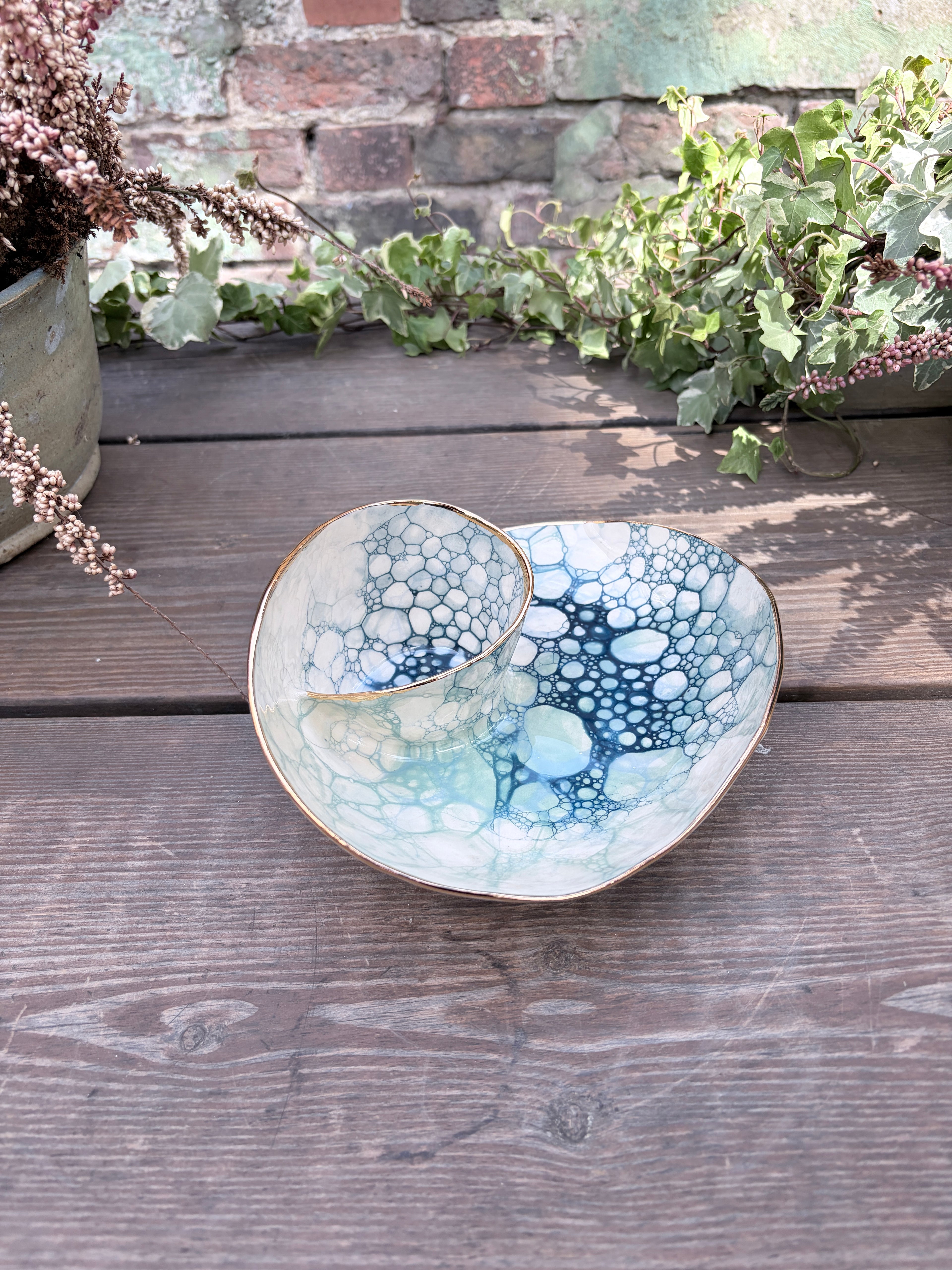 #10 Small Mermaid Bubble Swirl Bowl with 24k gold rim