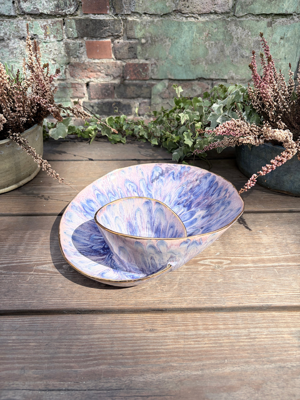 #03 Extra Large Purple Rock Swirl Bowl with 24k gold rim