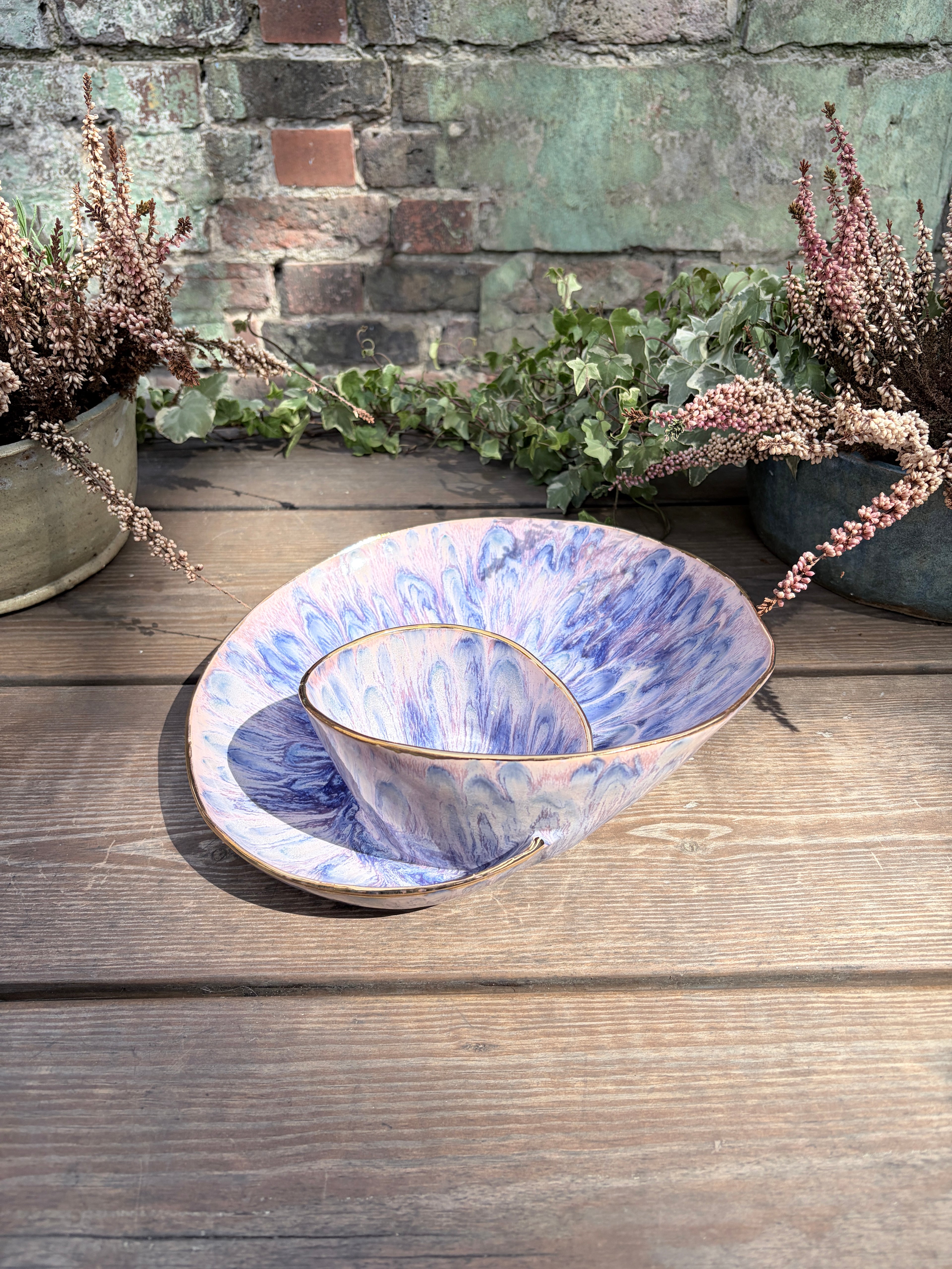 #03 Extra Large Purple Rock Swirl Bowl with 24k gold rim