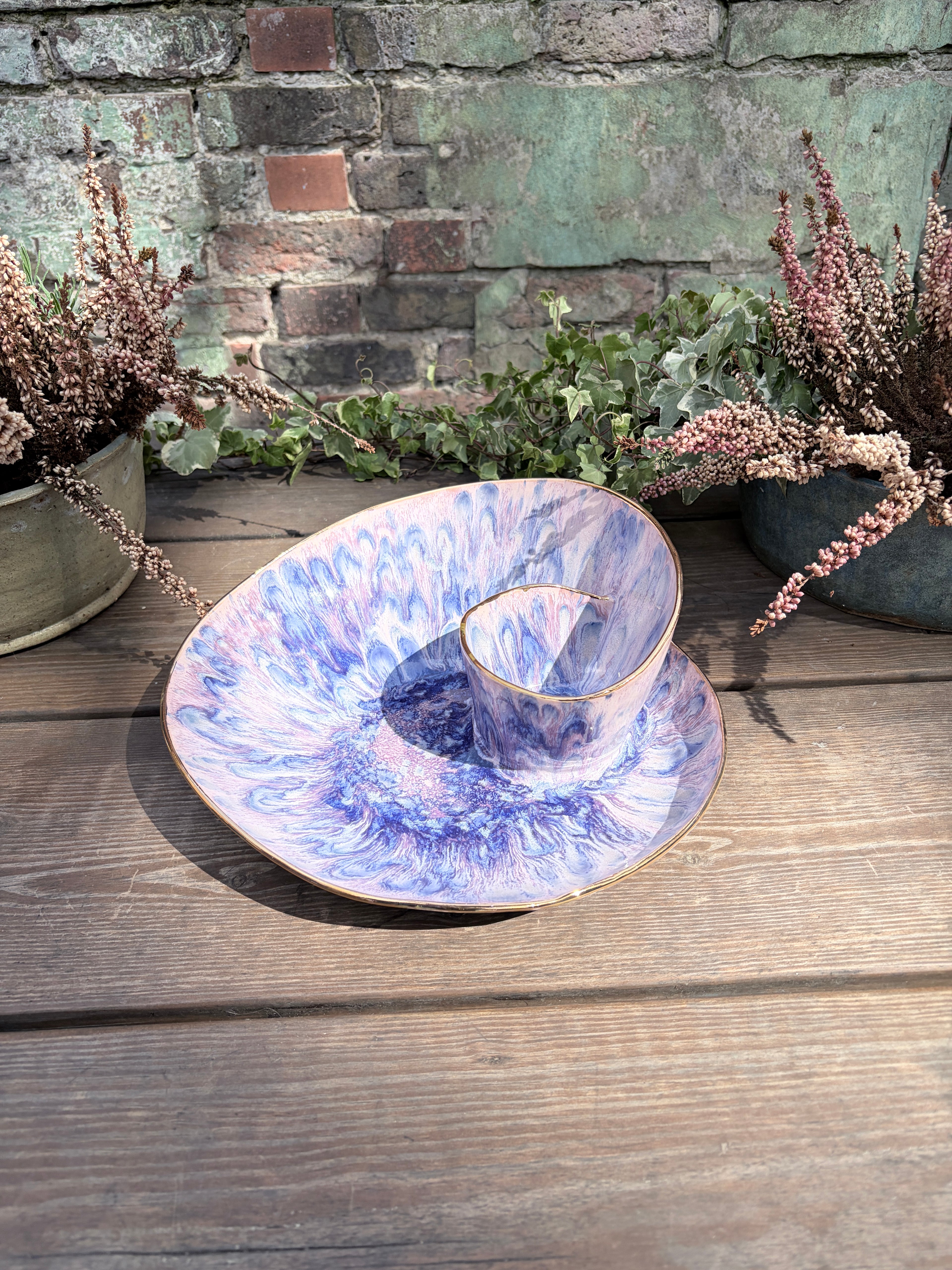 #03 Extra Large Purple Rock Swirl Bowl with 24k gold rim