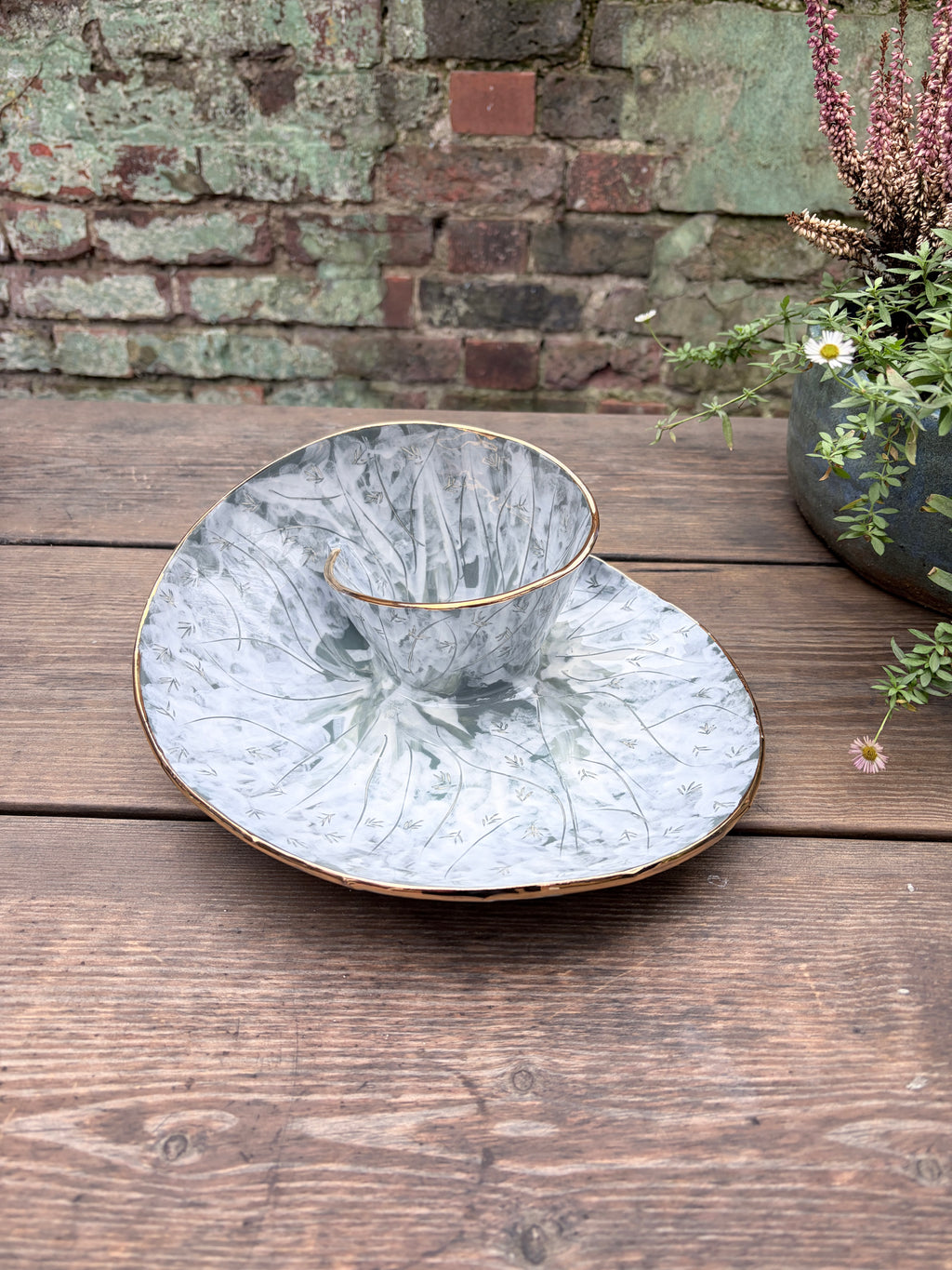 #1 Large Forest Swirl Bowl with 25k gold rim