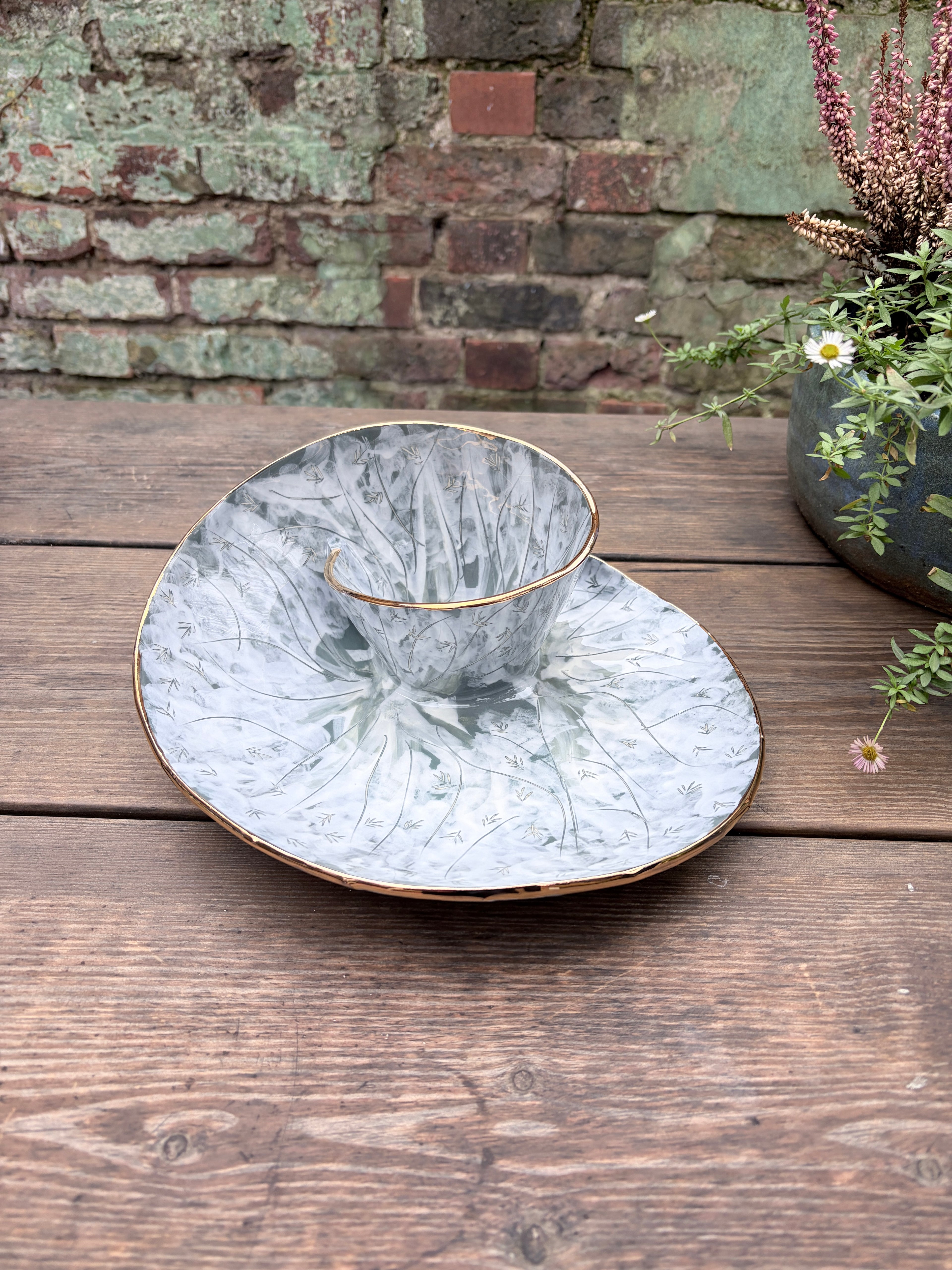 #1 Large Forest Swirl Bowl with 25k gold rim