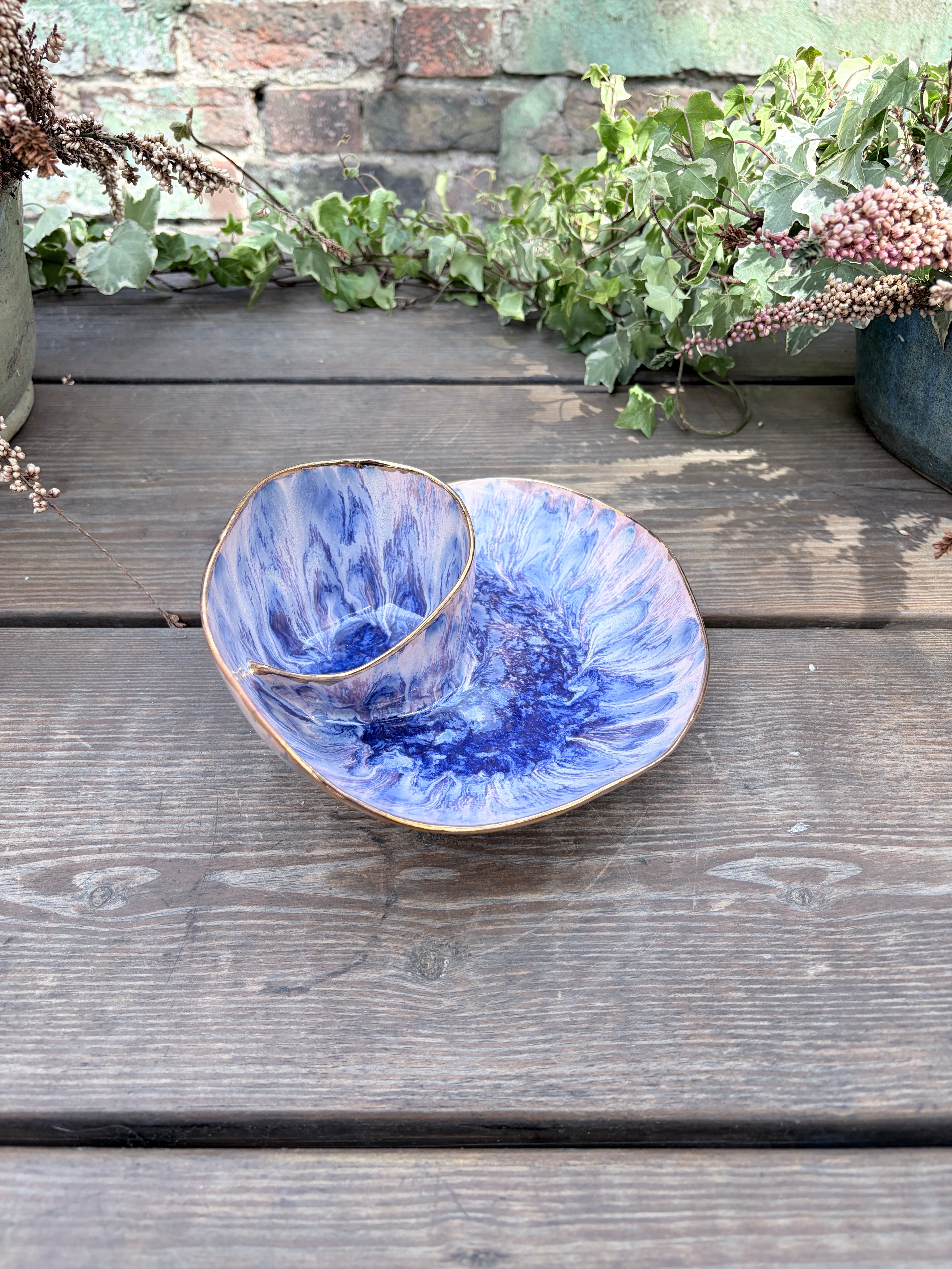 #11 Small Purple Rock Swirl Bowl with 24k gold rim