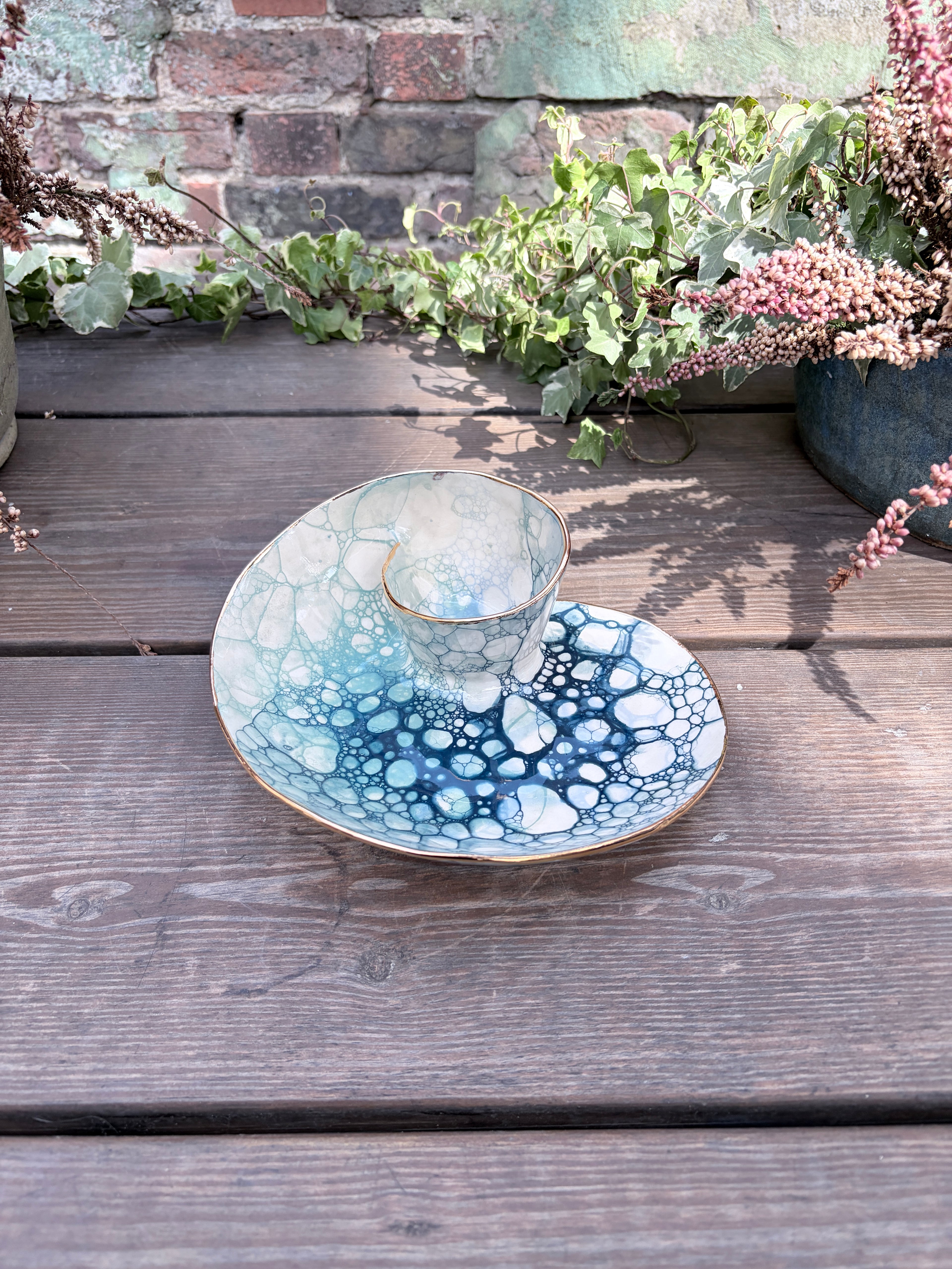 #09 Small Mermaid Bubble Swirl Bowl with 24k gold rim