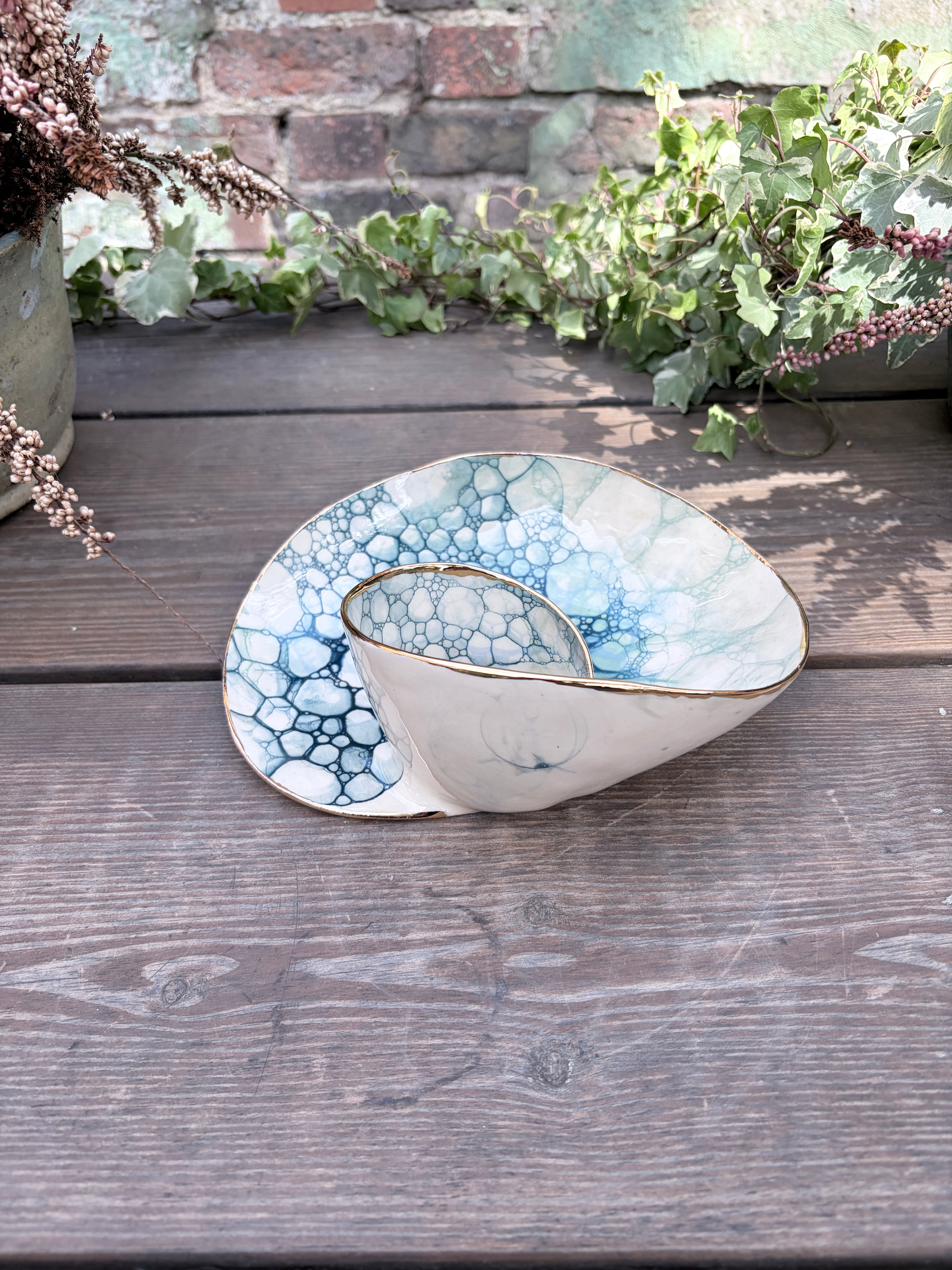 #10 Small Mermaid Bubble Swirl Bowl with 24k gold rim