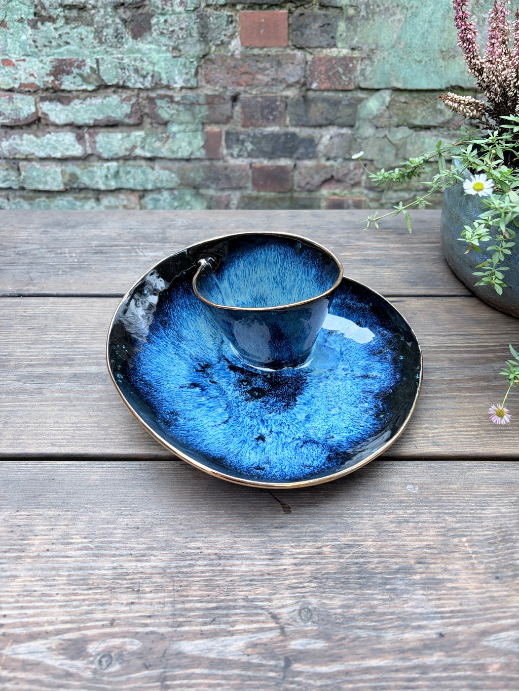 #3 Medium Magic Blue Bowl with 24k Gold Rim