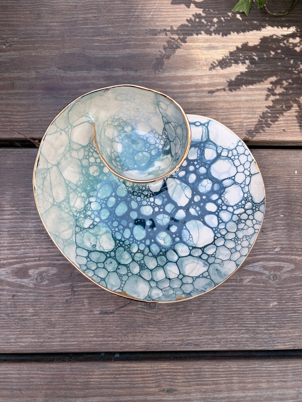 #09 Small Mermaid Bubble Swirl Bowl with 24k gold rim