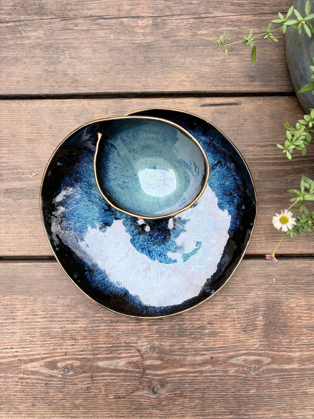 #3 Medium Magic Blue Bowl with 24k Gold Rim