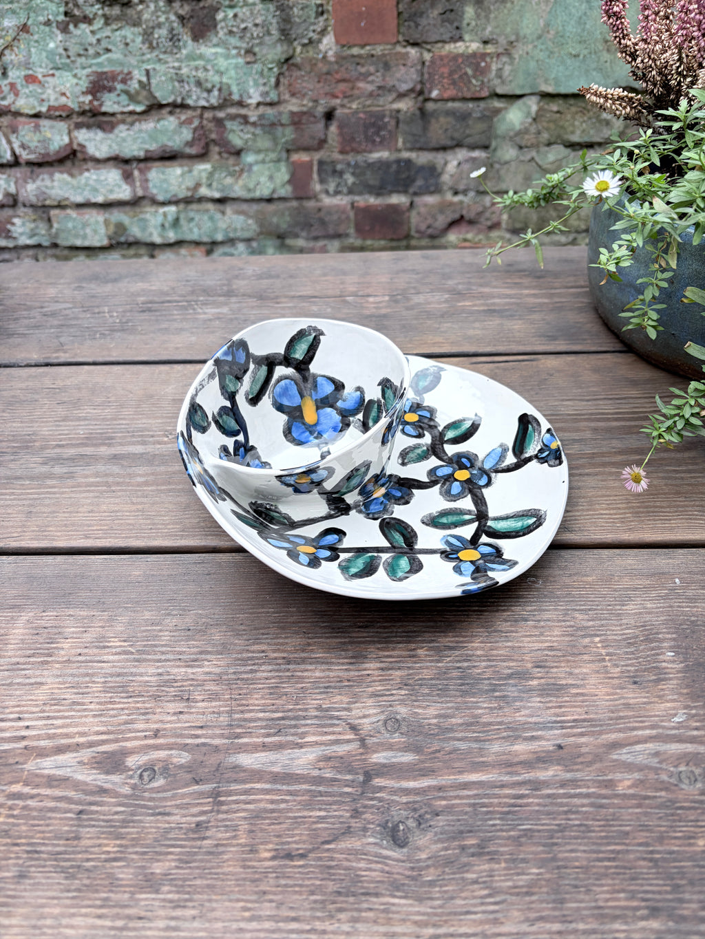 #1 Medium Blue Flower Swirl Bowl
