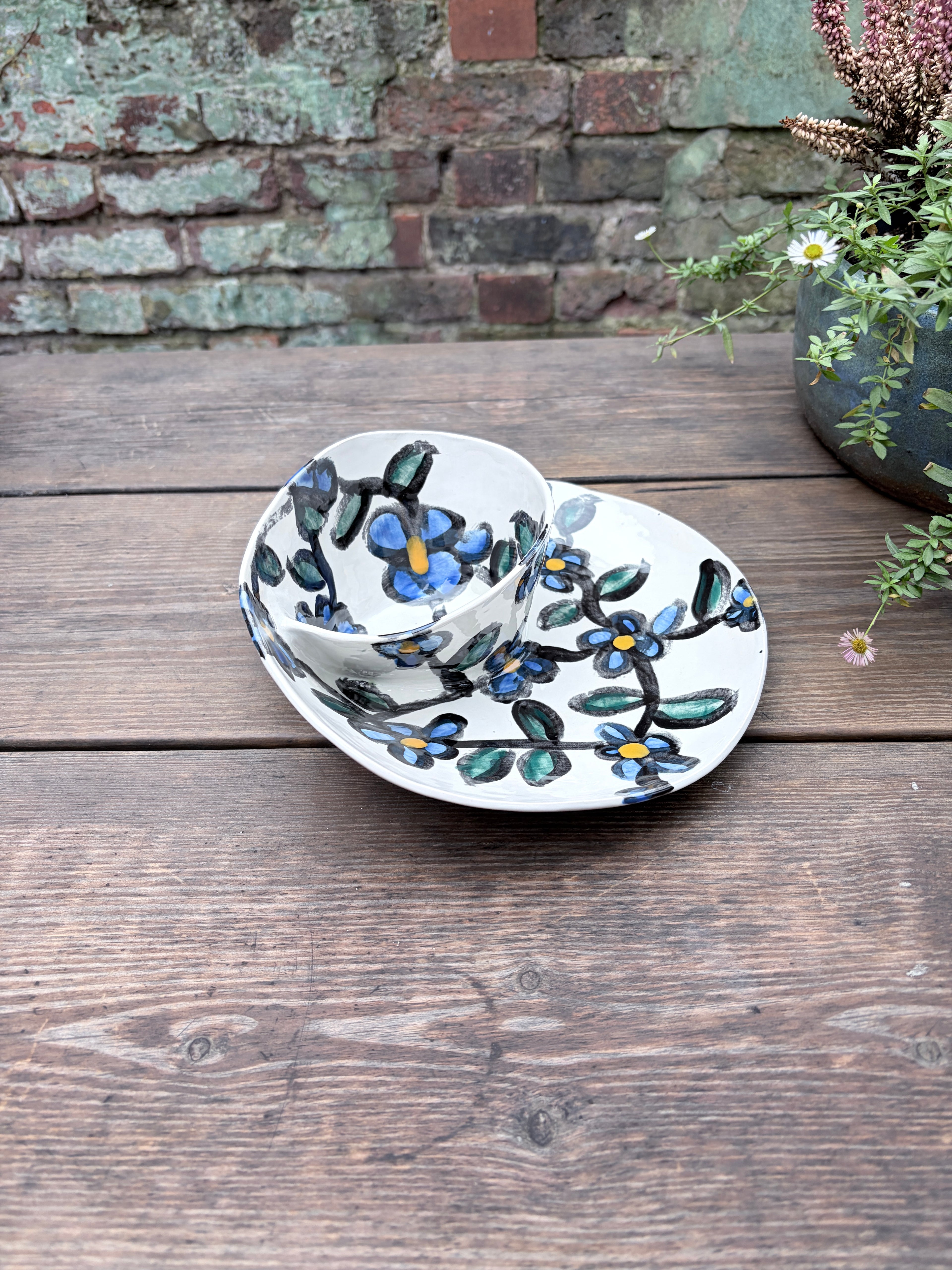 #1 Medium Blue Flower Swirl Bowl