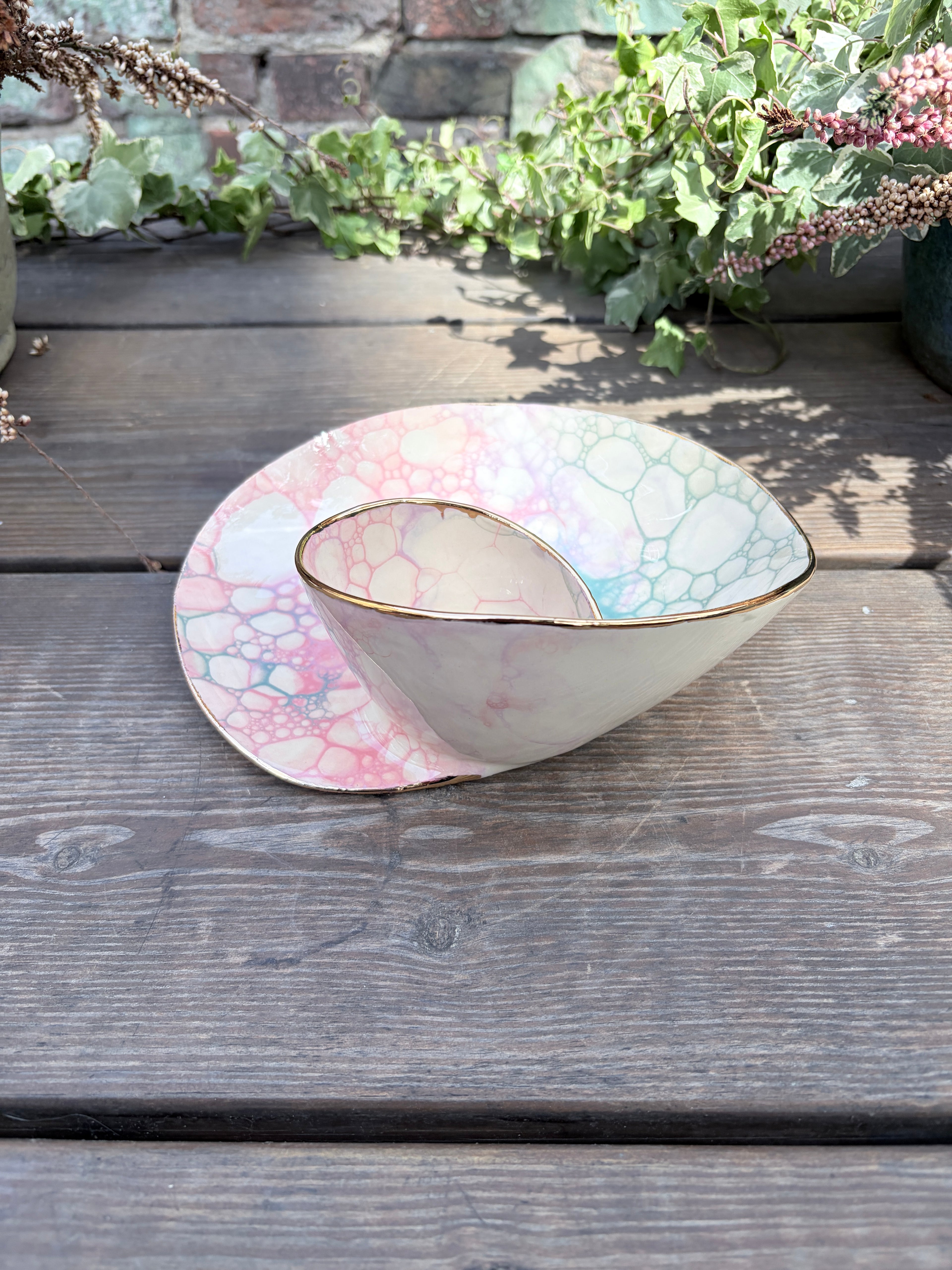 #07 Small Unicorn Bubble Swirl Bowl with 24k gold rim