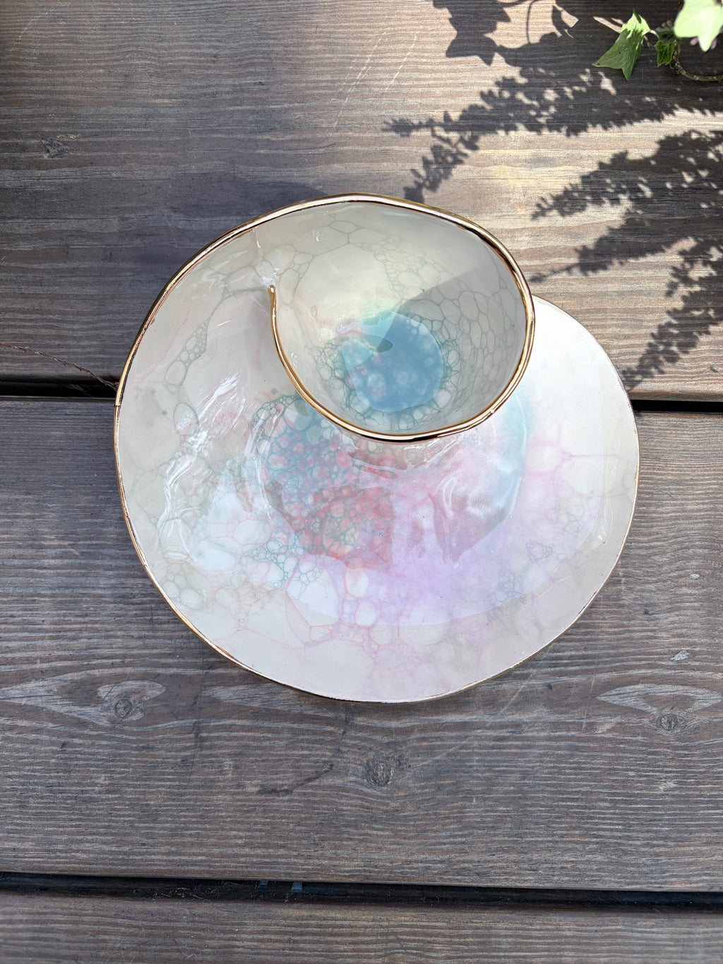 #08 Small Unicorn Bubble Swirl Bowl with 24k gold rim
