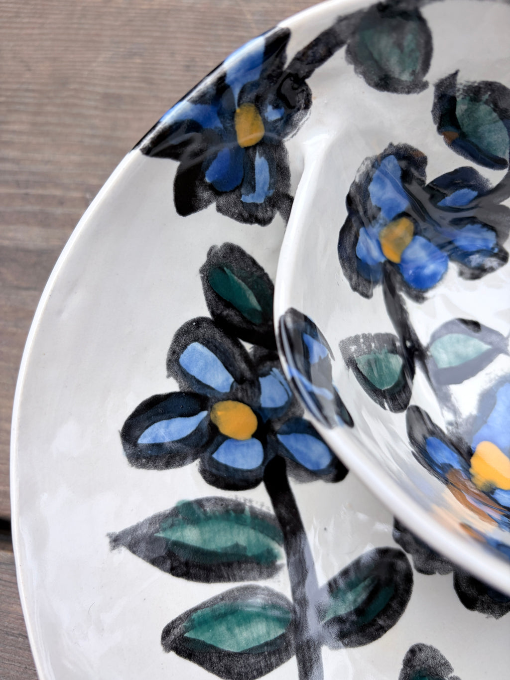#1 Medium Blue Flower Swirl Bowl