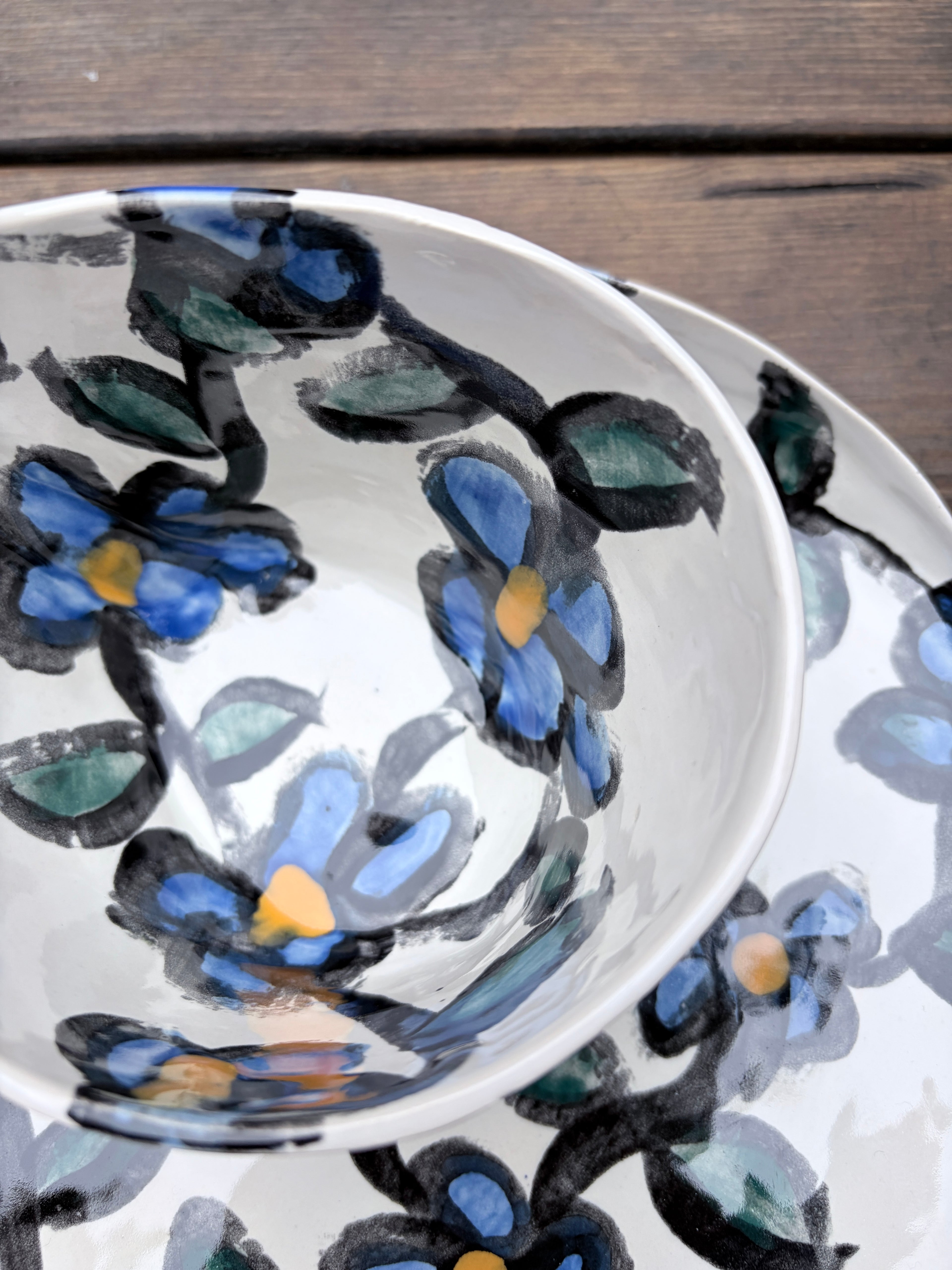 #1 Medium Blue Flower Swirl Bowl