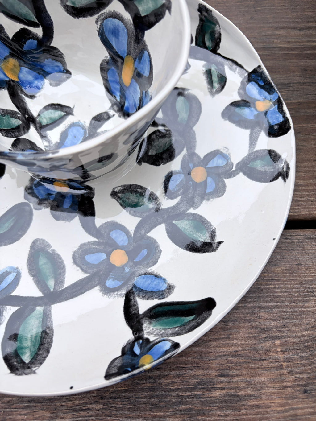 #1 Medium Blue Flower Swirl Bowl