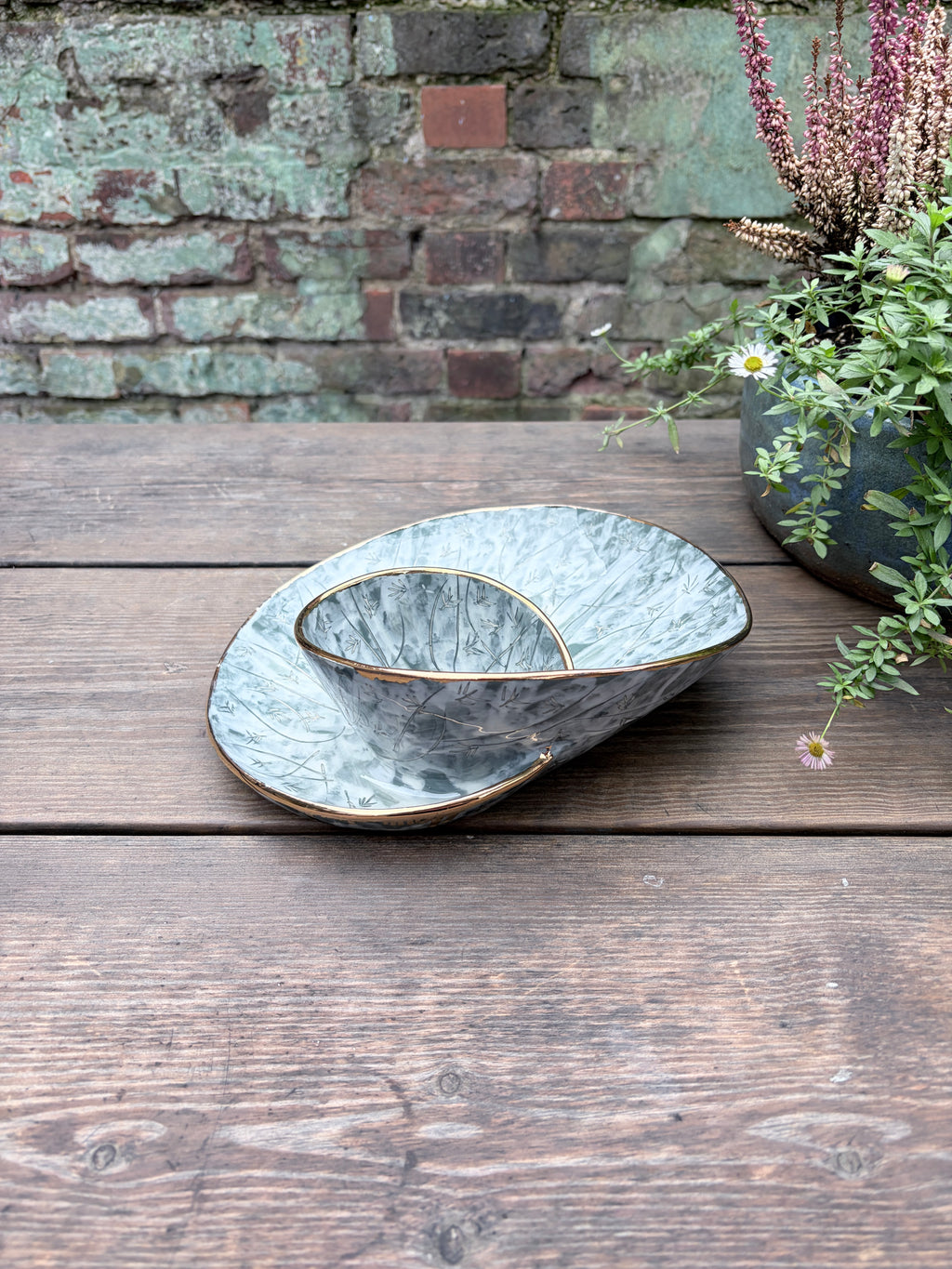 #1 Large Forest Swirl Bowl with 25k gold rim