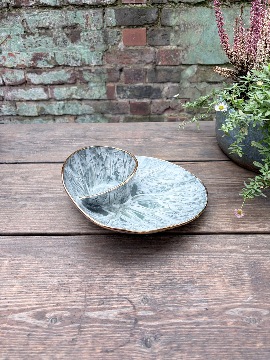 #1 Large Forest Swirl Bowl with 25k gold rim