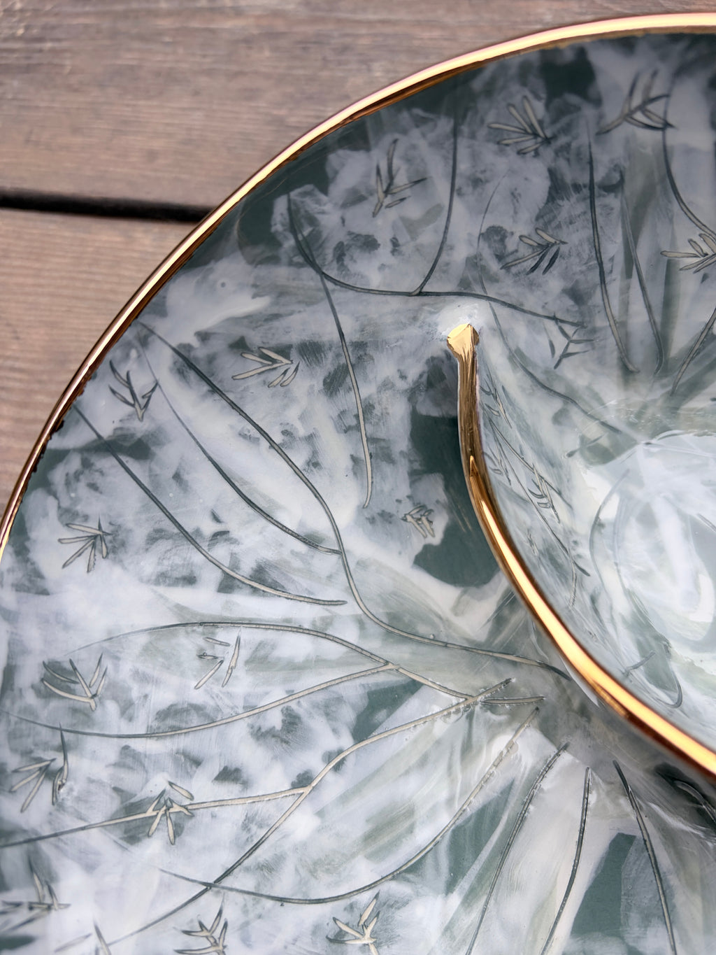 #1 Large Forest Swirl Bowl with 25k gold rim