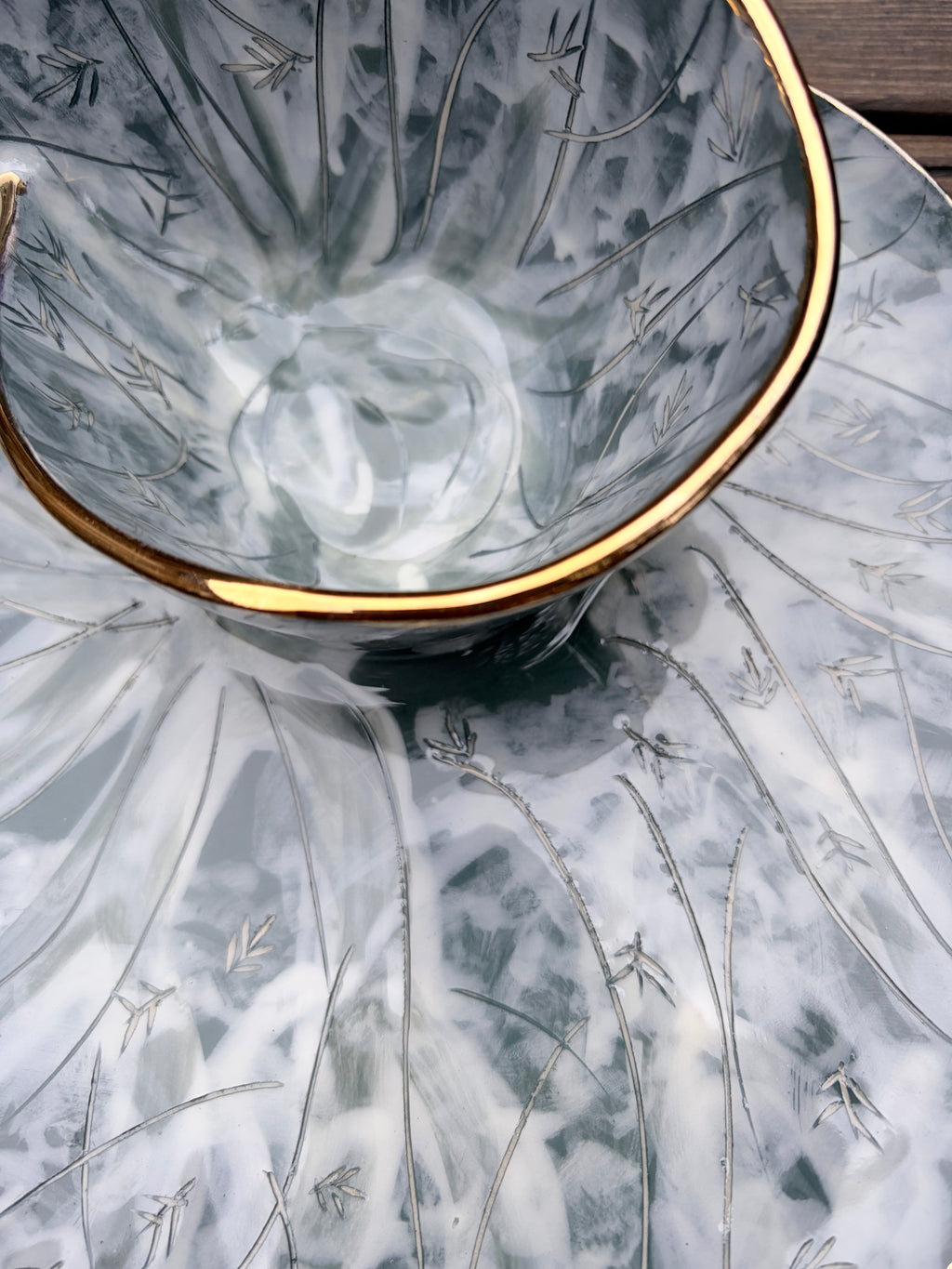 #1 Large Forest Swirl Bowl with 25k gold rim