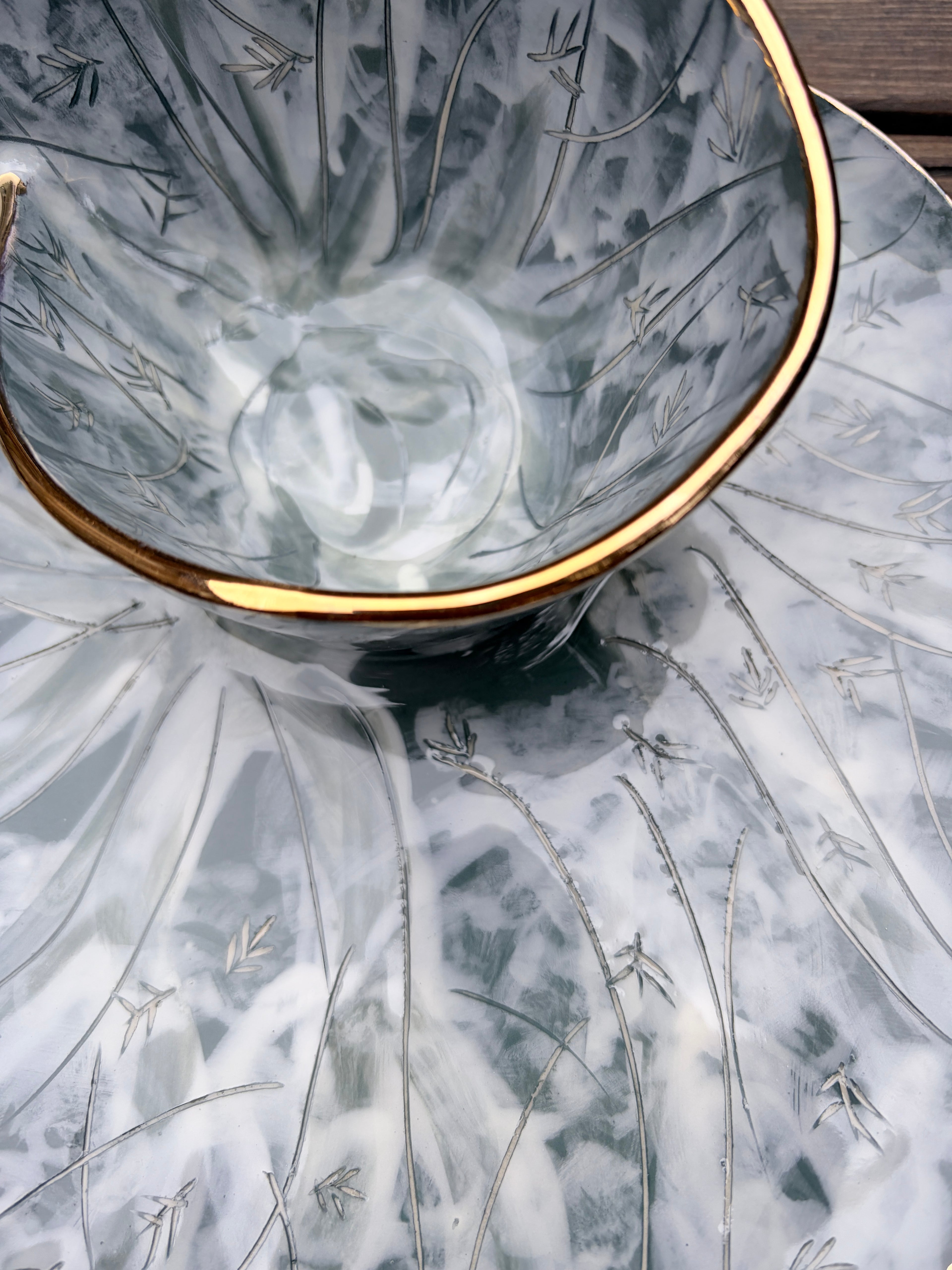 #1 Large Forest Swirl Bowl with 25k gold rim